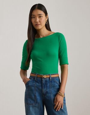 Stretch Cotton Boatneck Tee