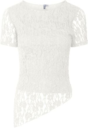PCARIANA SS ASYMMETRIC LACE TOP D2D