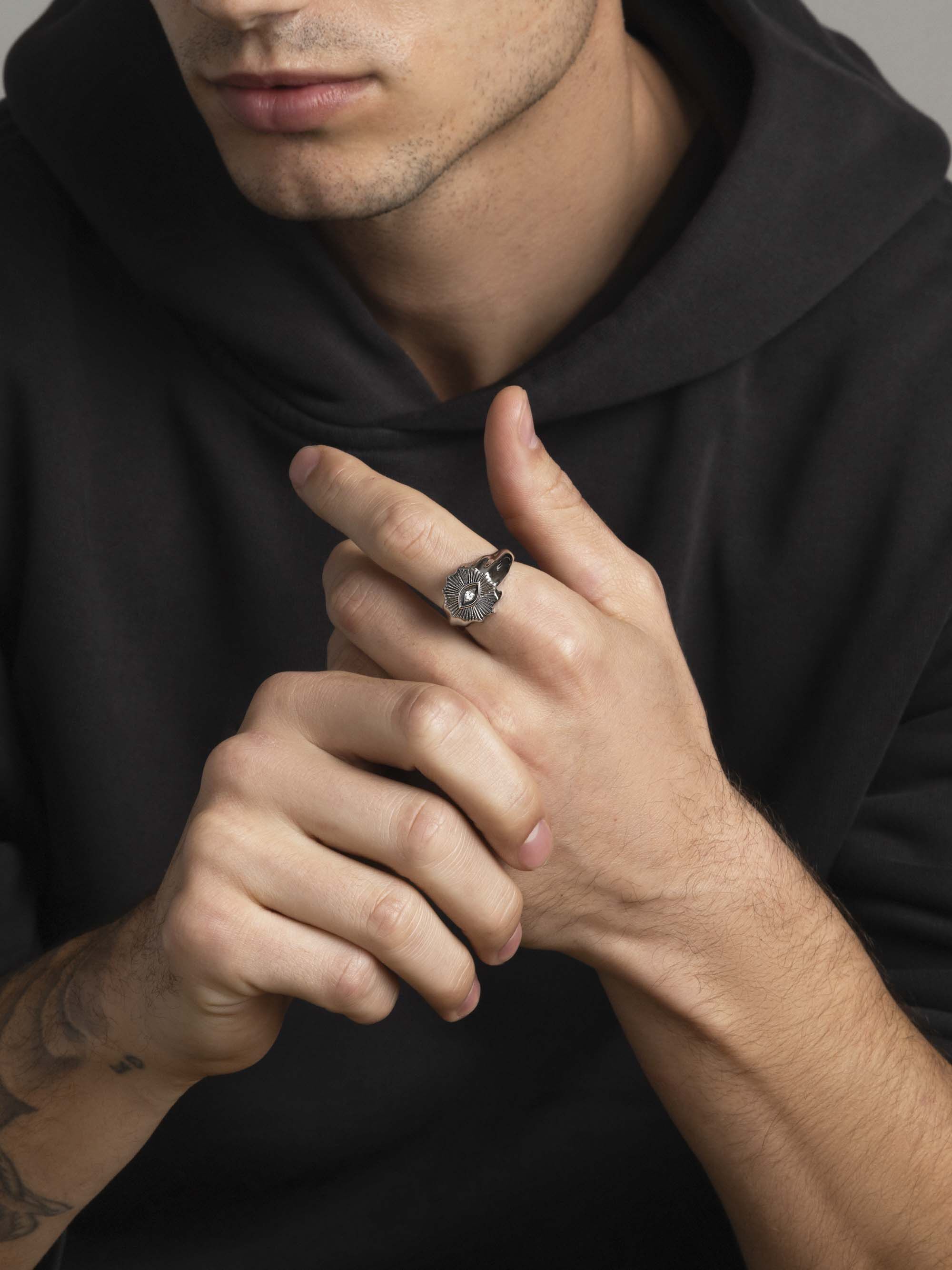 Men's Vintage Evil Eye Ring with Clear Crystal