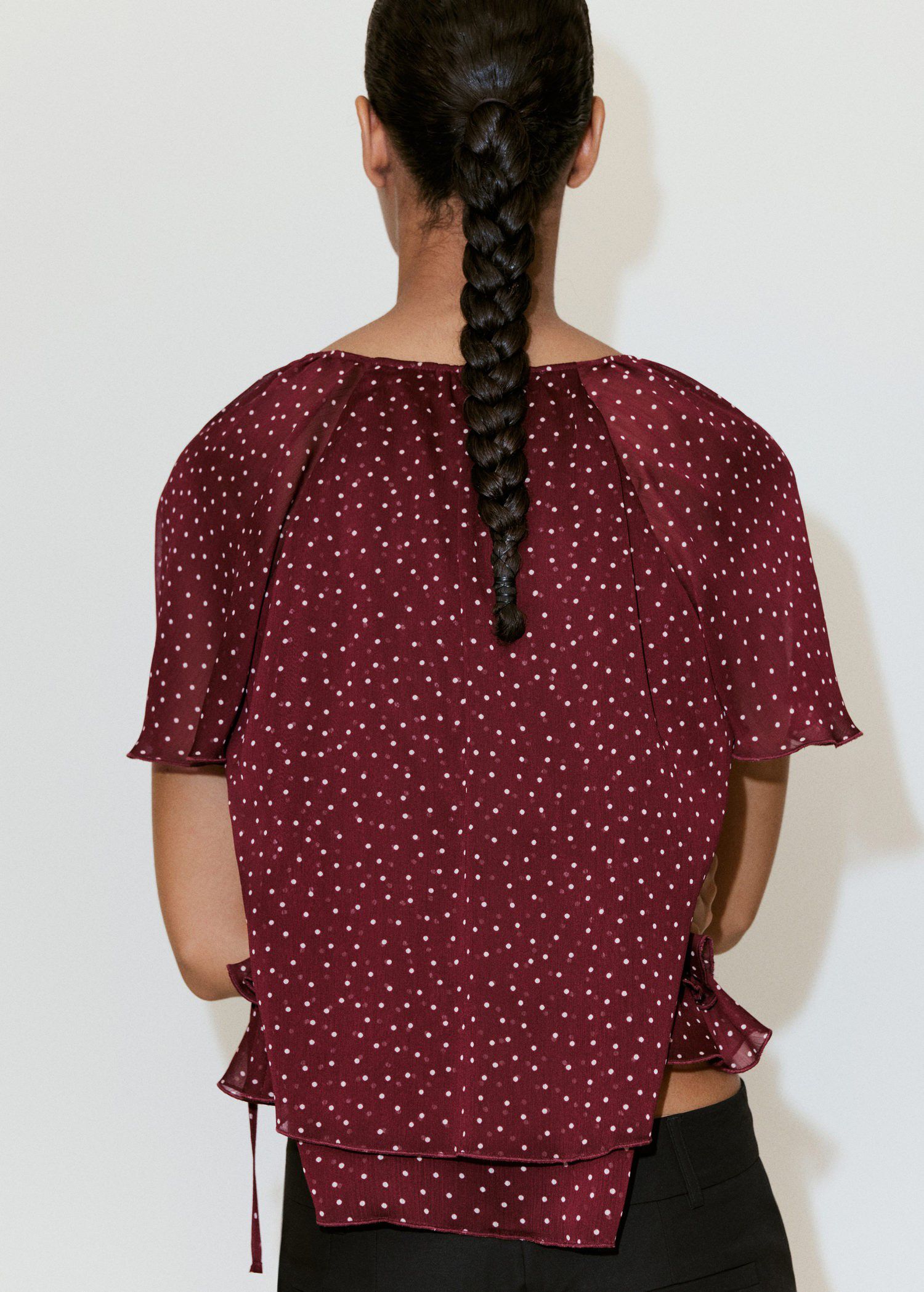 Bow polka-dot blouse