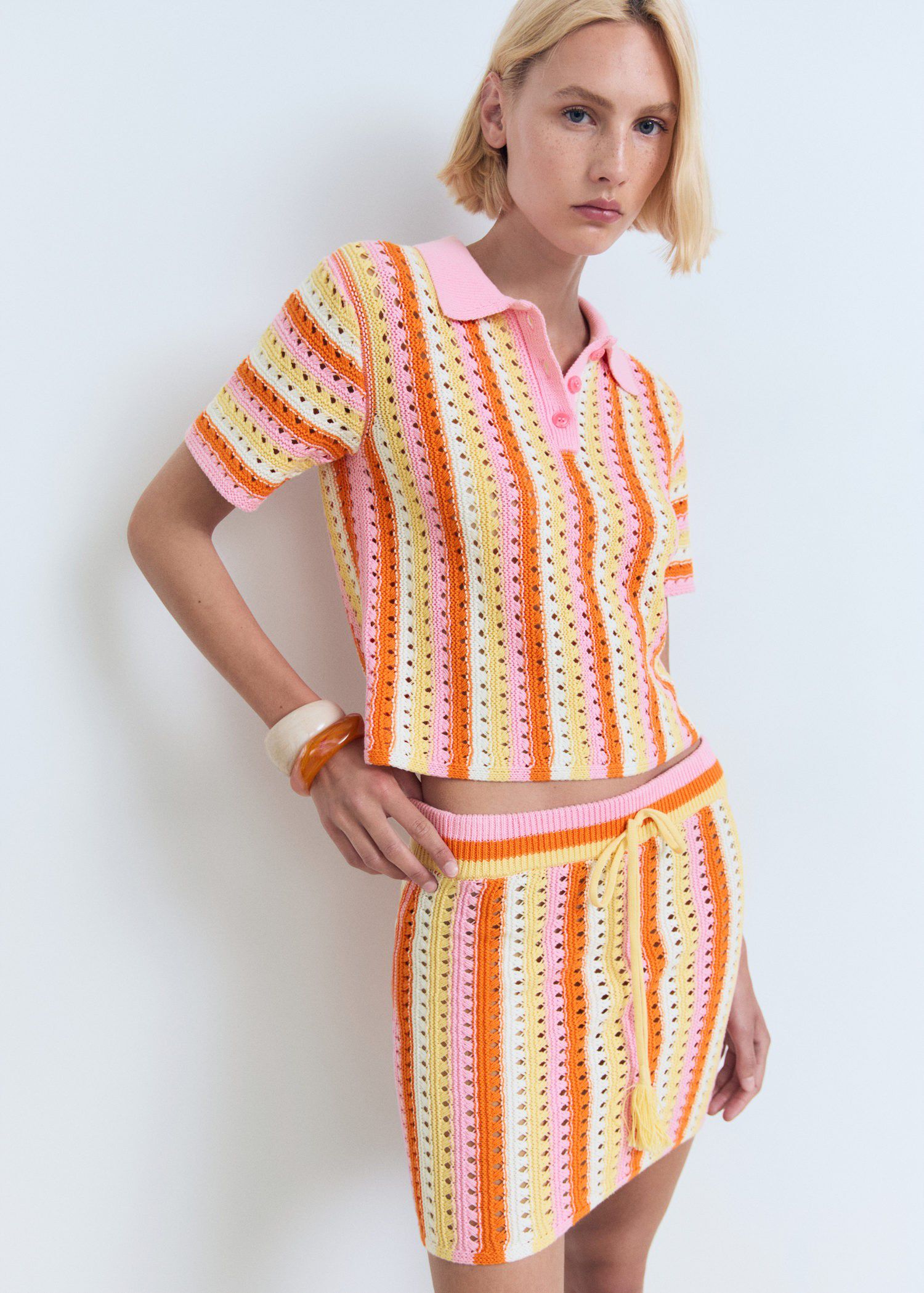 Two-tone striped crochet skirt