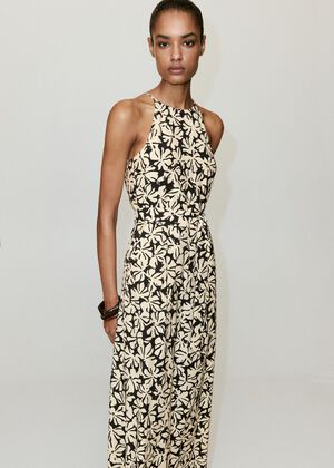 Floral print jumpsuit with belt