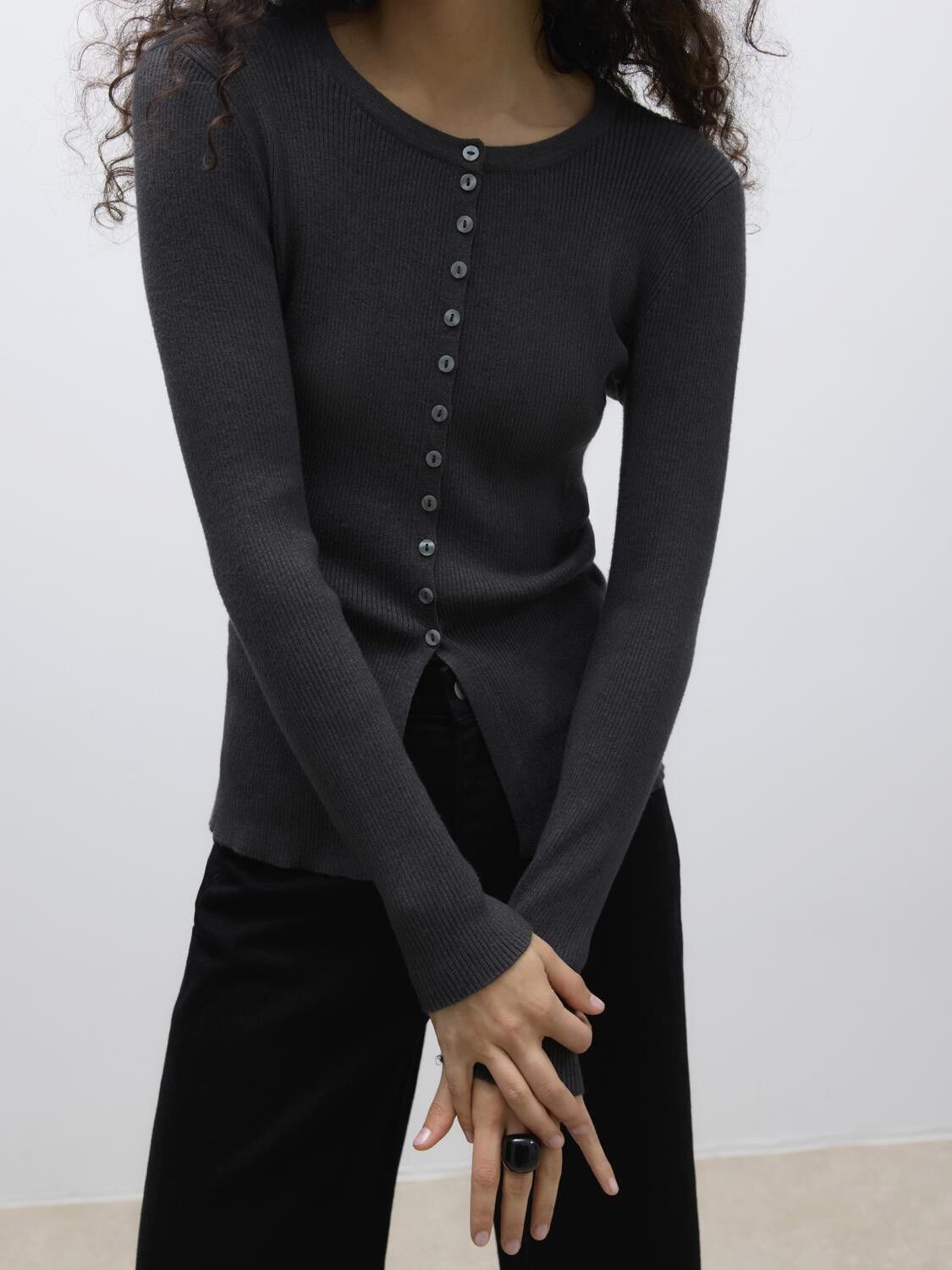 AWUKINO LS O-NECK KNIT CARDIGAN