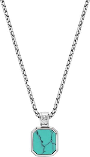 Silver Necklace with Square Turquoise Pendant