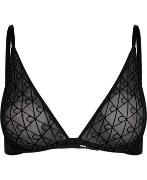 Unlined Plunge Bra - Emblem Flocked Mesh