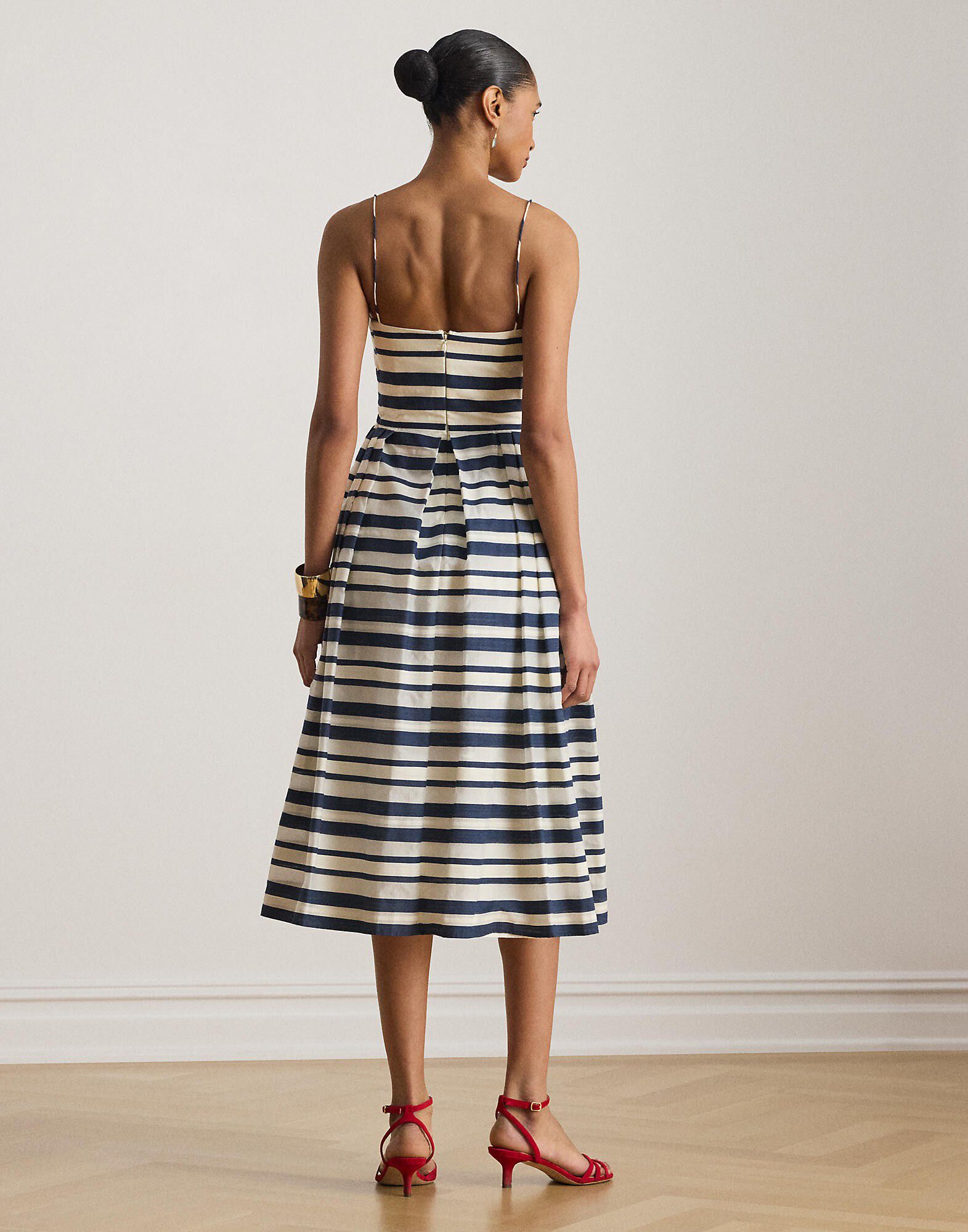 Striped Satin Sleeveless Cocktail Dress