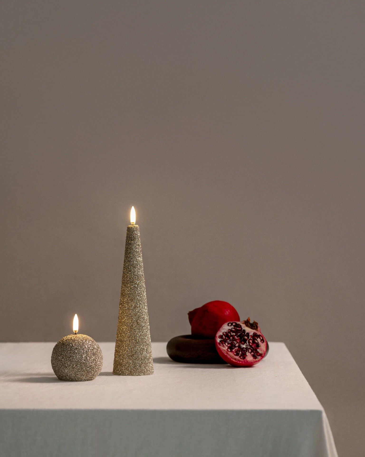 LED cone candle, Champagne Glitter, 5,8x21,5 cm