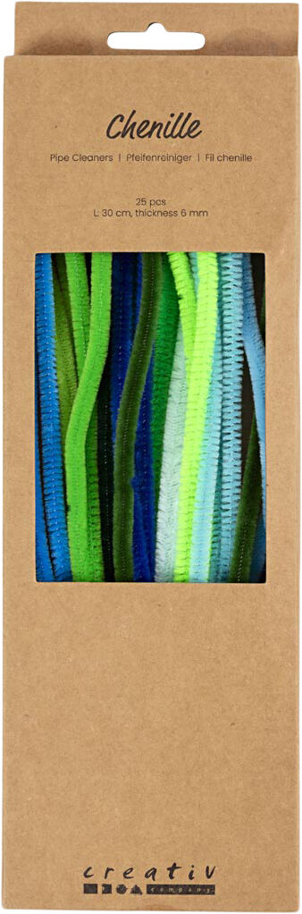 Chenille, L: 30 cm, tykkelse 6 mm, gr&oslash;n/turkis harmoni, 25st