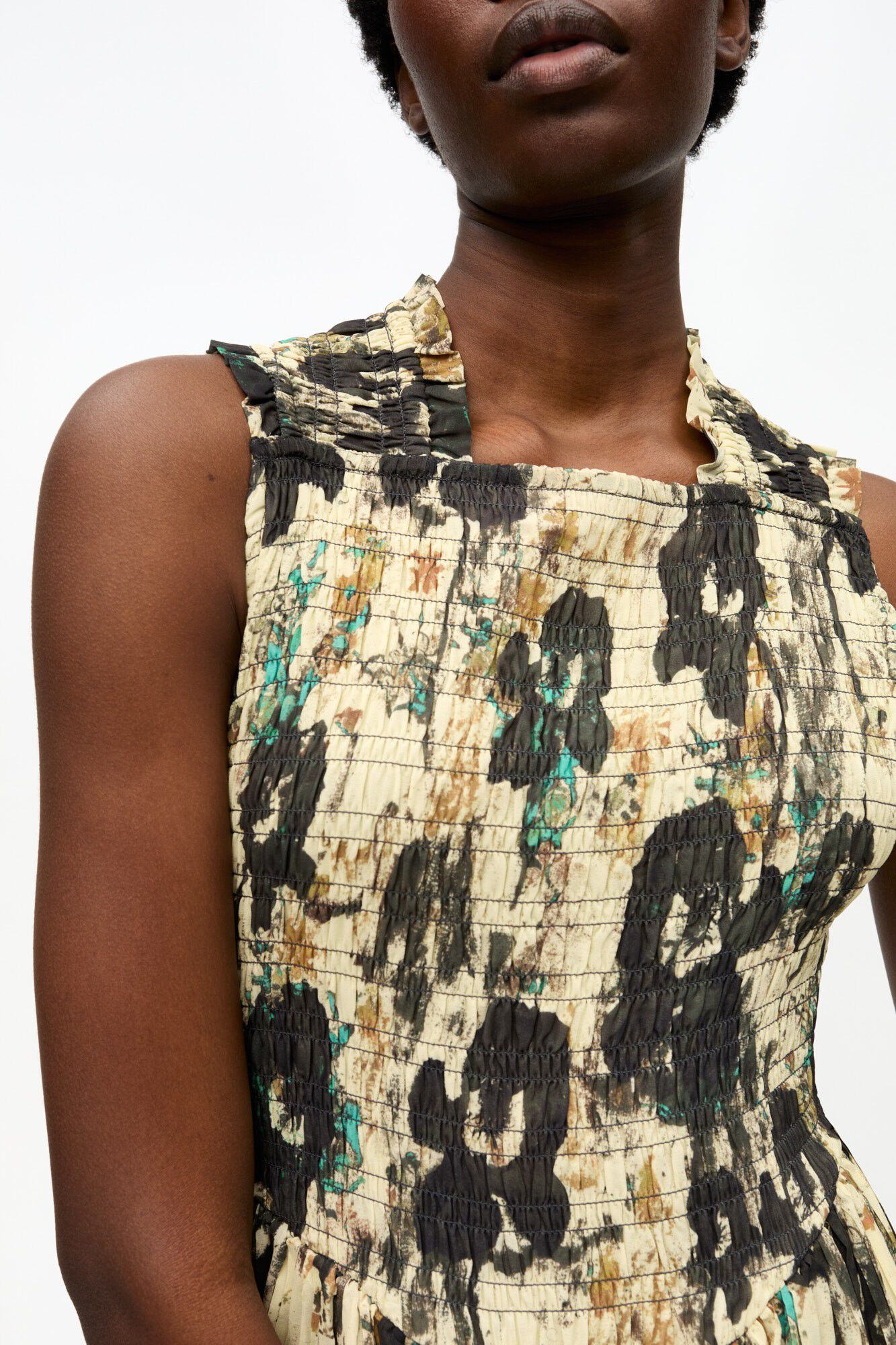 Printed Pleats Smock Midi Straps Dr