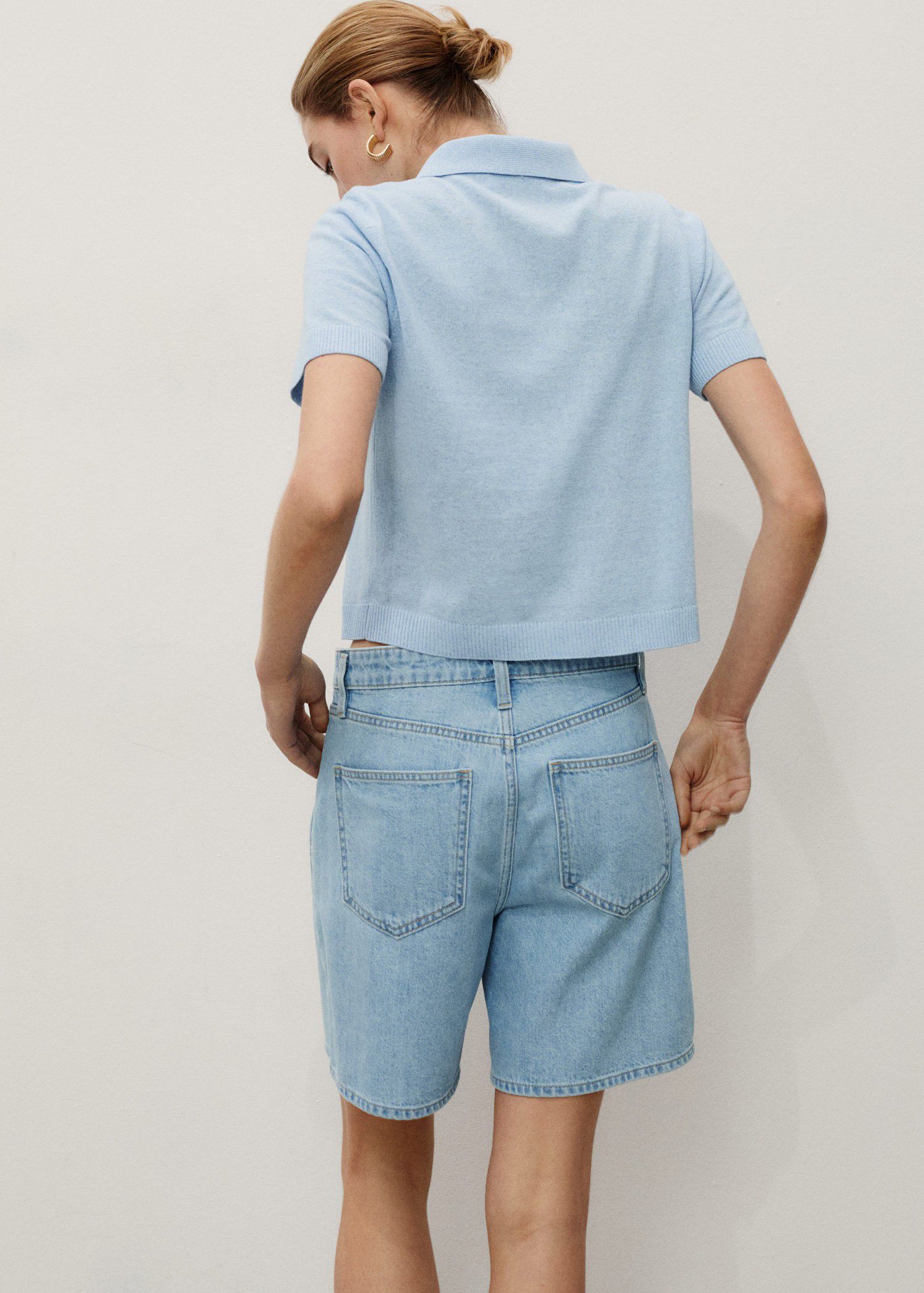 Mid-rise denim bermuda shorts with