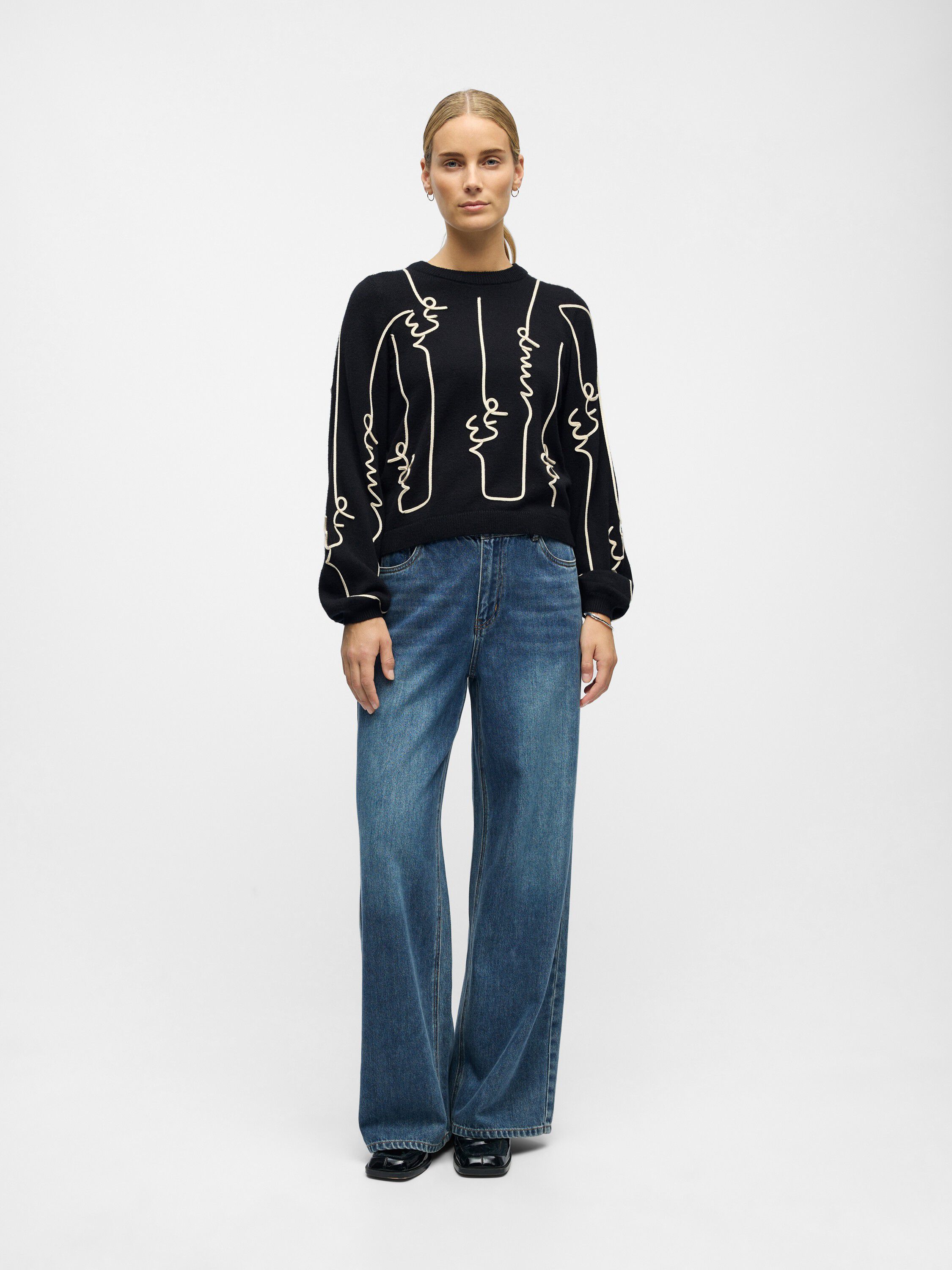 OBJTHESS VERI LS KNIT EMB PULLOVER