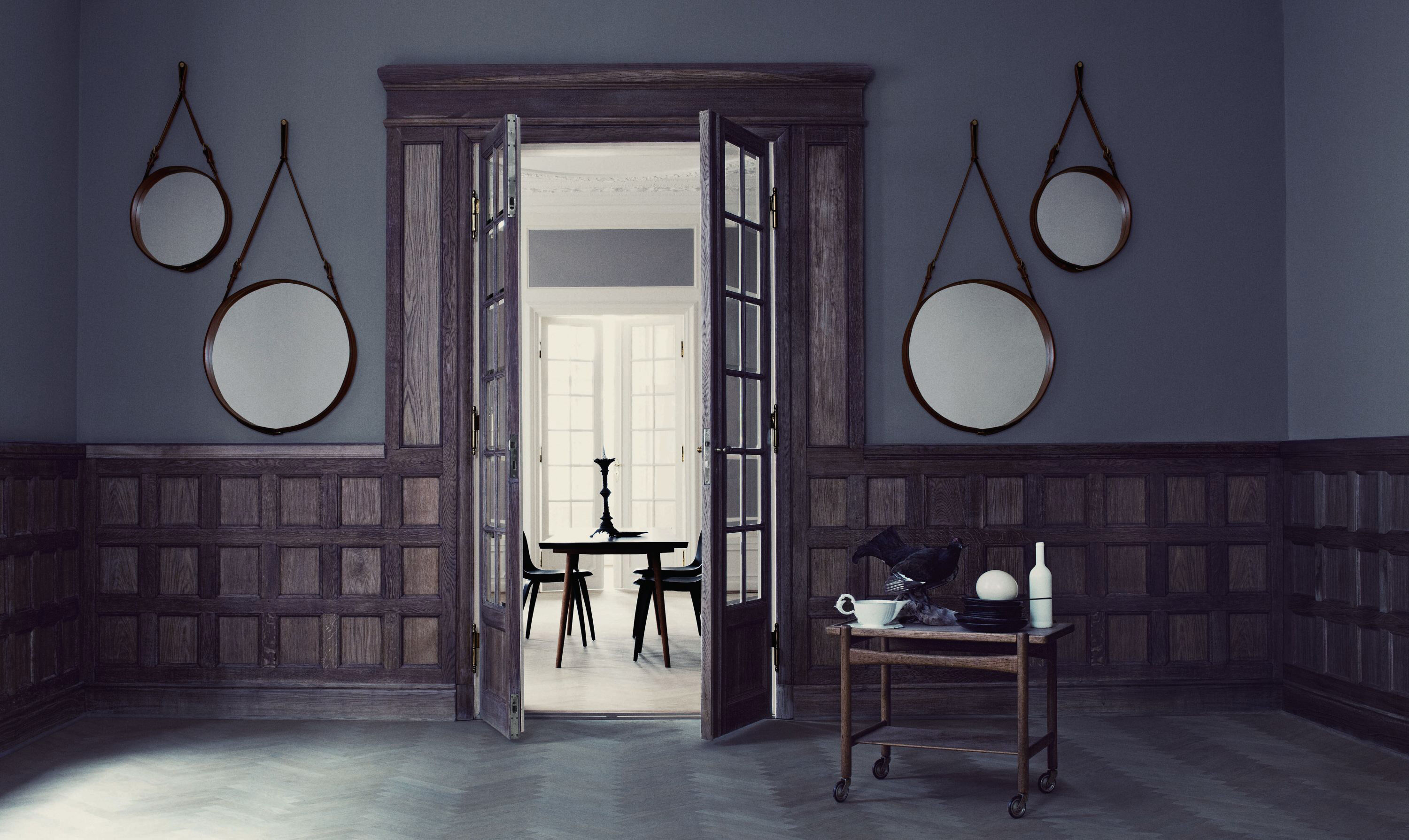 Adnet Wall Mirror, Circular (Tan Leather)