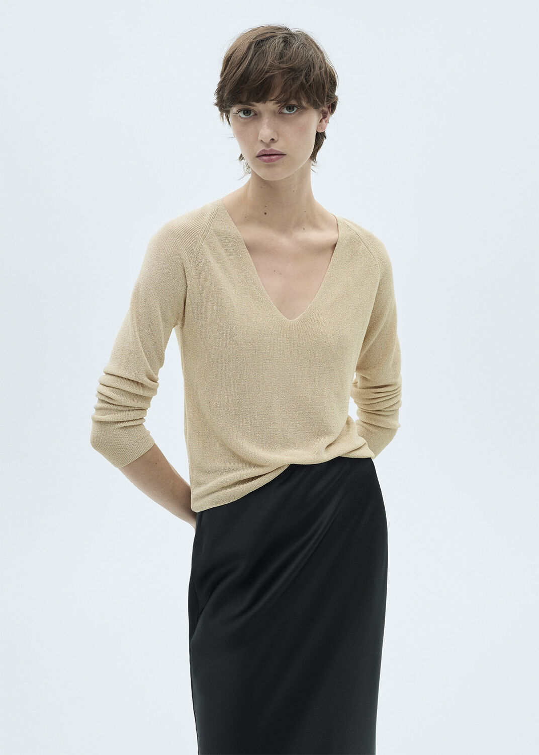 V-neck lurex sweater