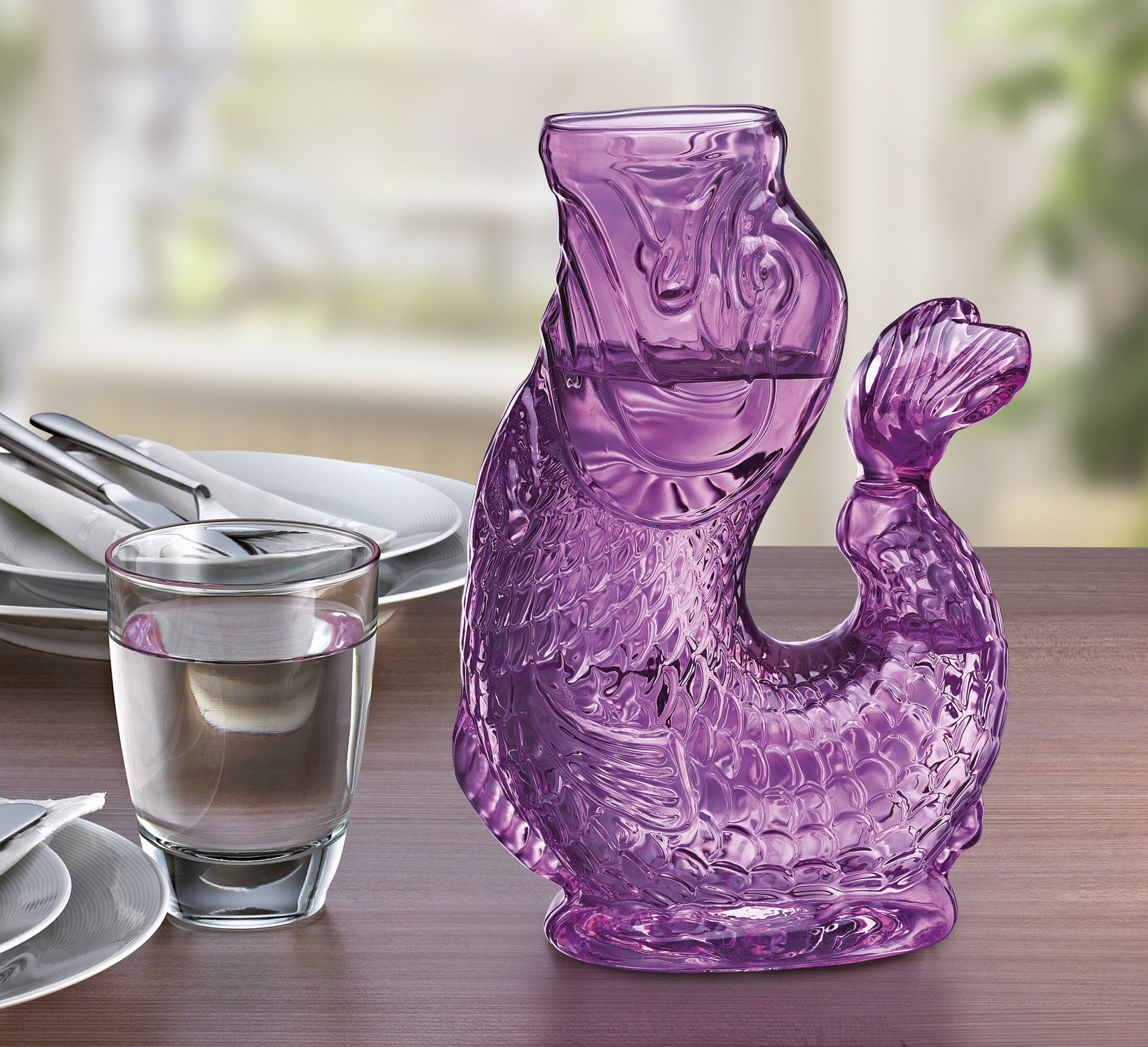 Vandkaraffel fisk, lilla, glas, NEMO