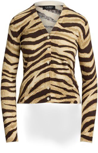 Zebra-Print Linen-Cotton Cardigan