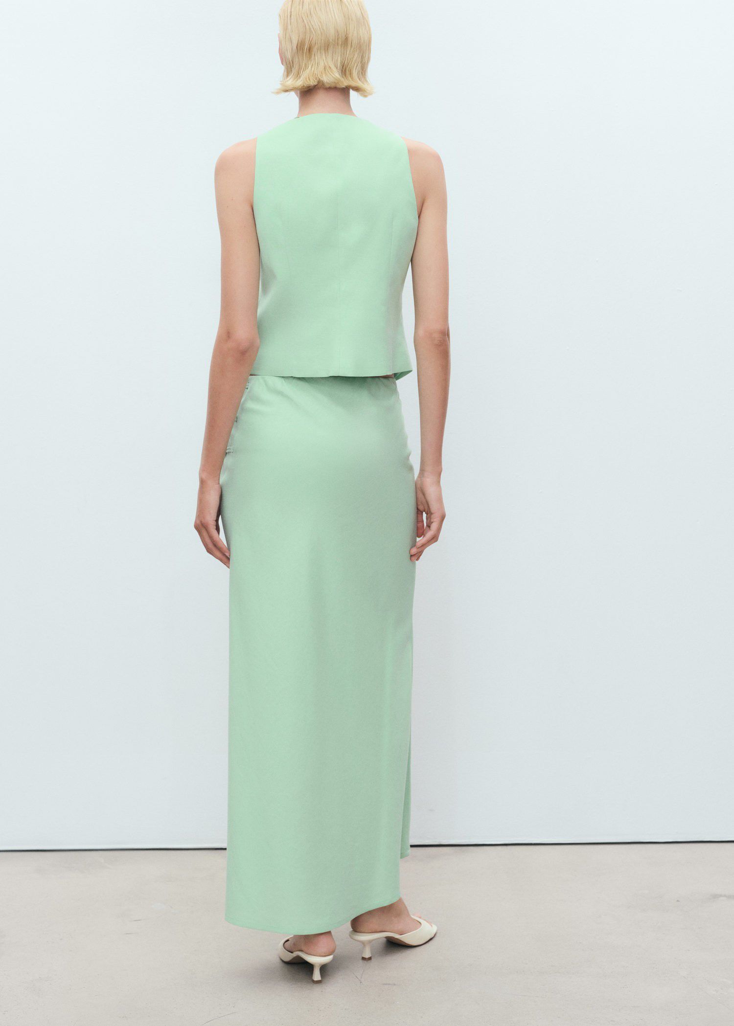 Linen-blend straight skirt