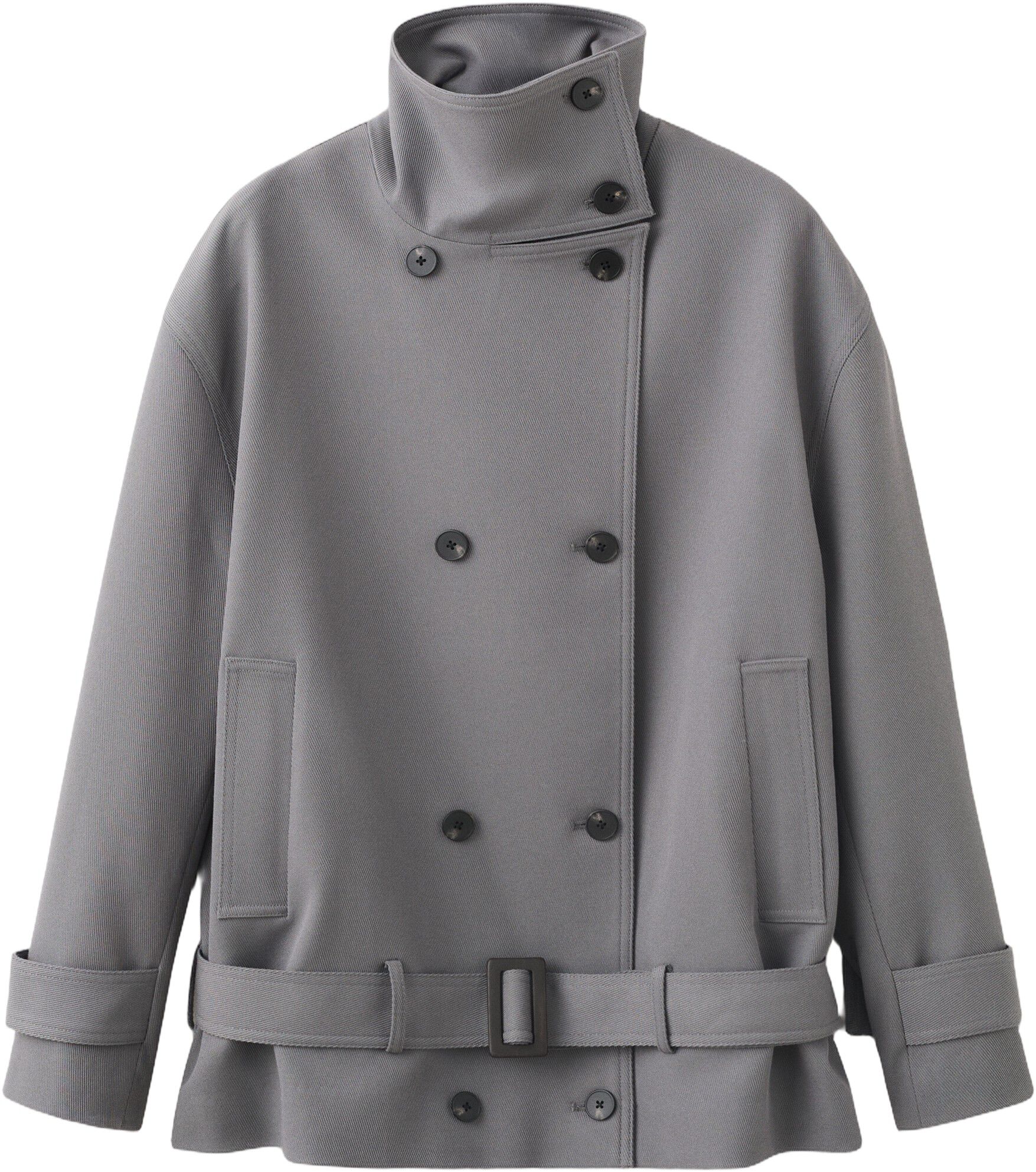 Funnel neck belted trench coat