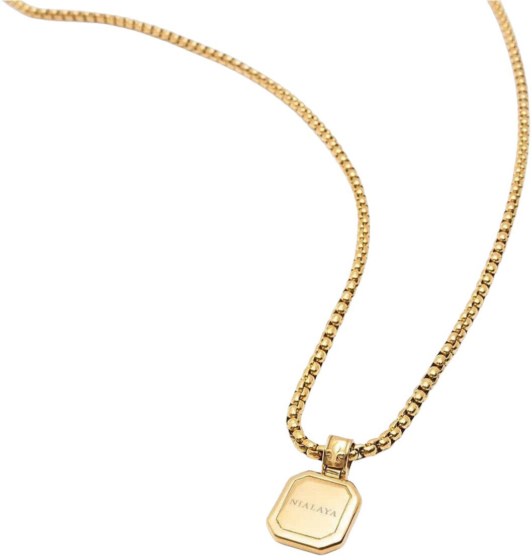 Gold Necklace with Square Blue Lapis Pendant