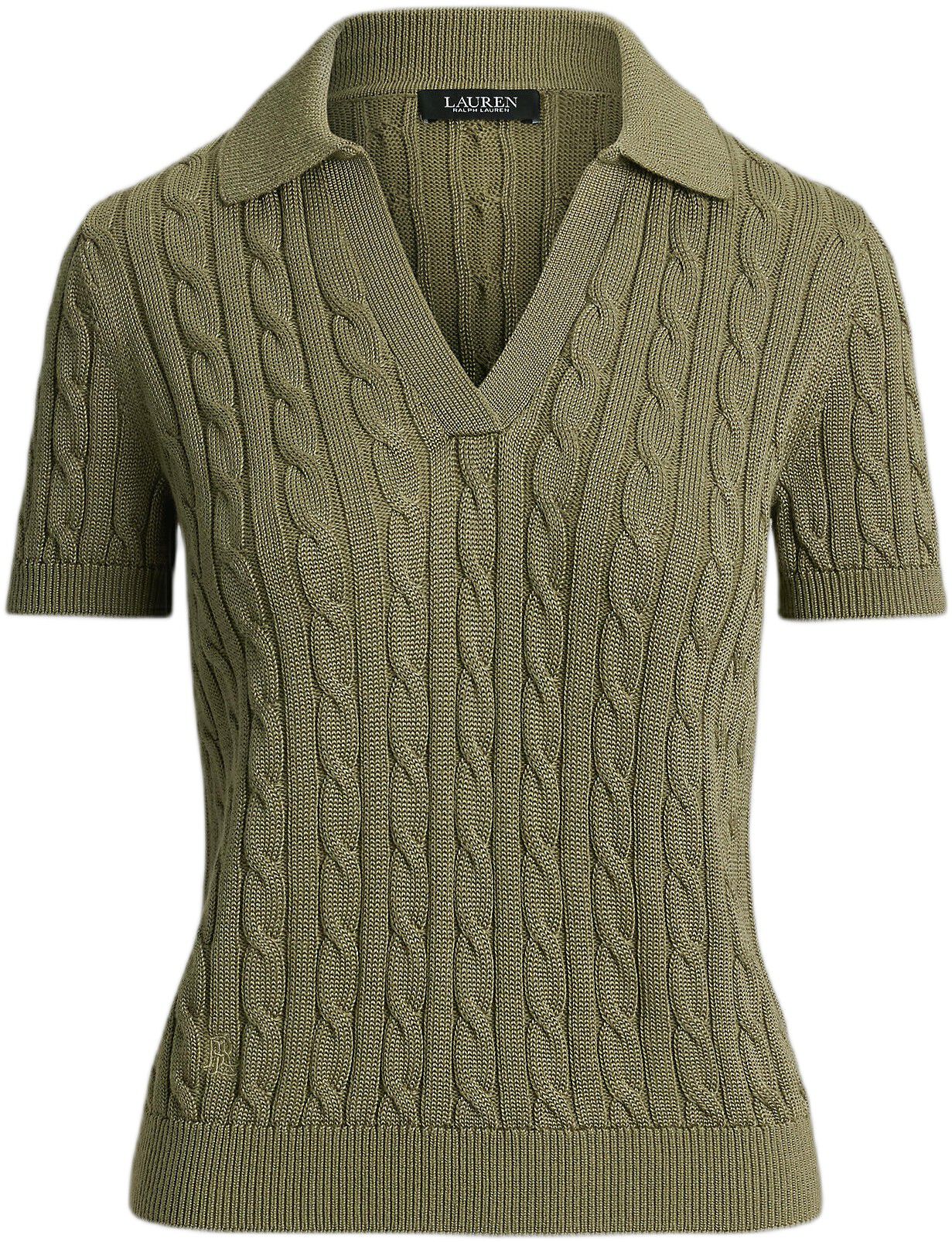 Cable Cotton-Blend Short-Sleeve Sweater