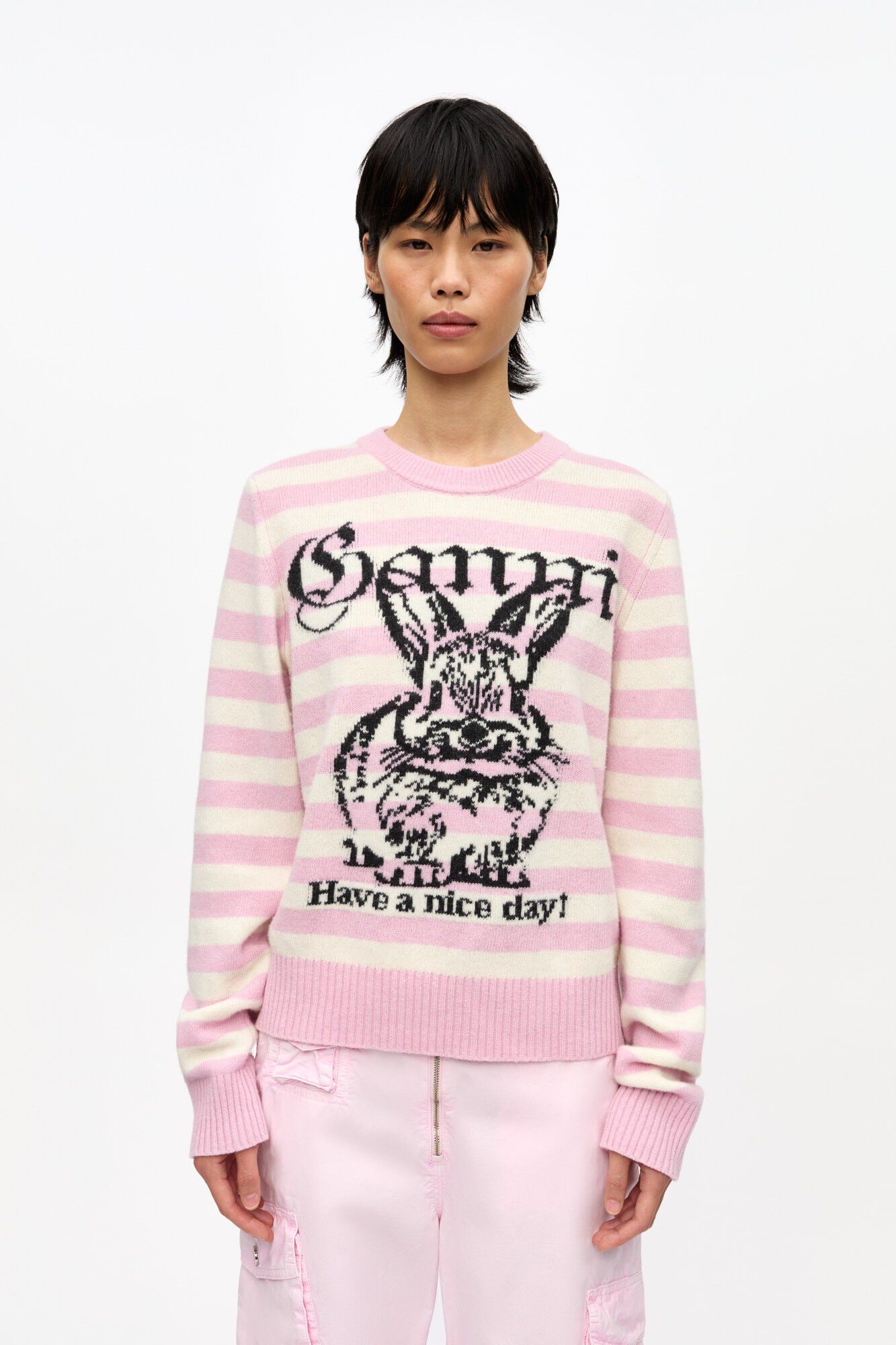 Striped Graphic Wool Mix Bunny Crew