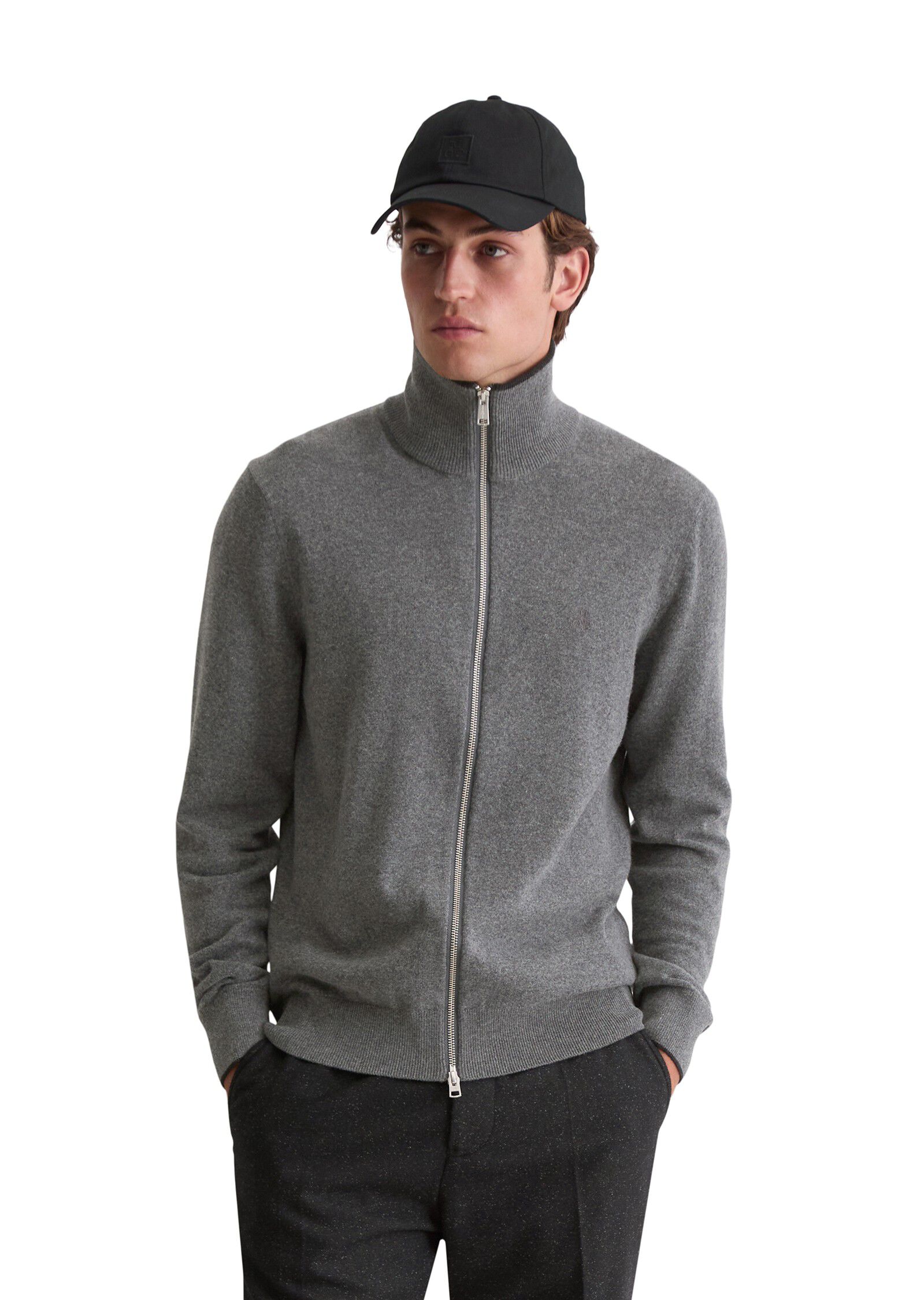 Zipped cardigan with stand up colla