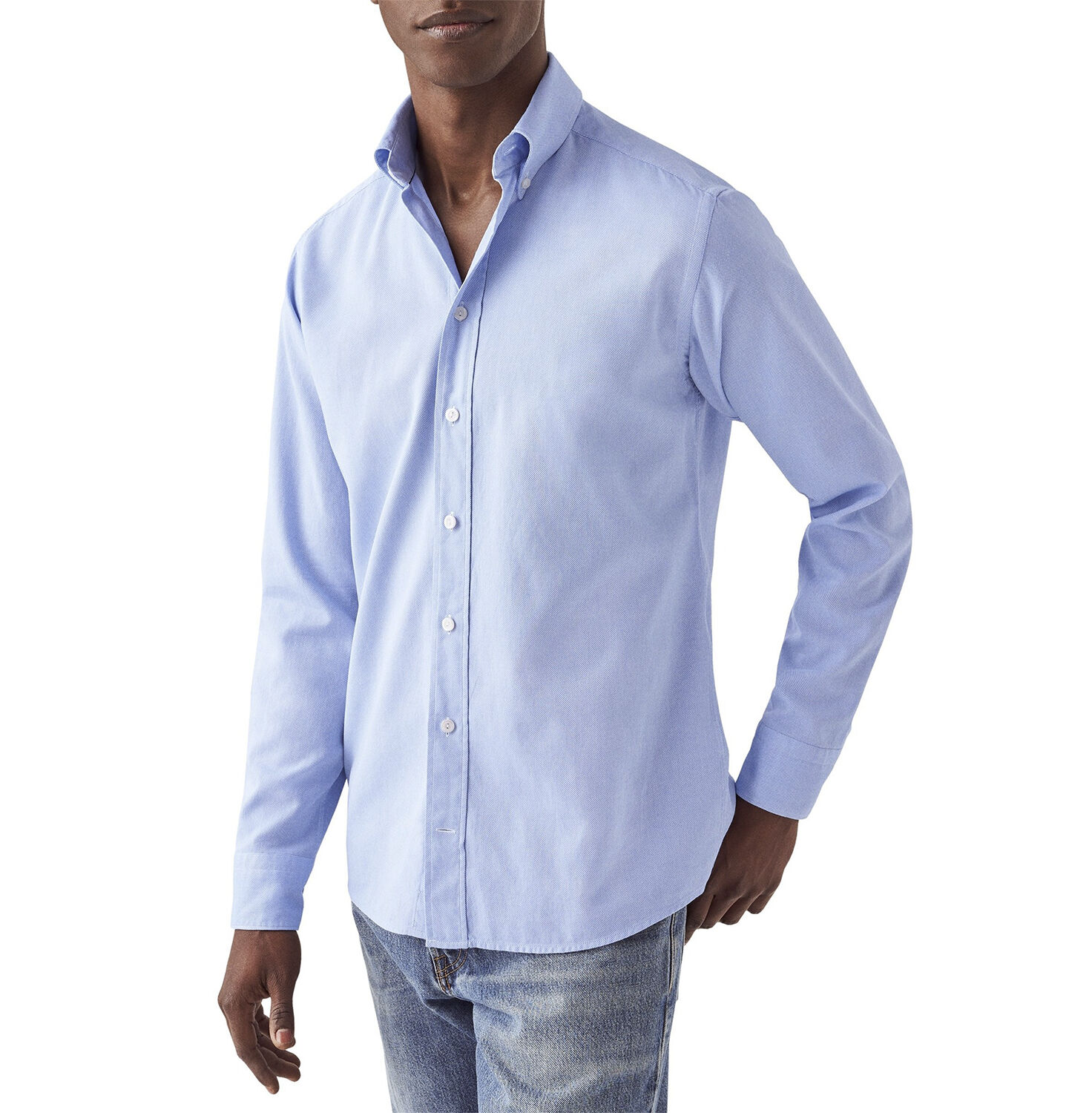 Light Blue Striped Royal Oxford Shirt - Slim Fit