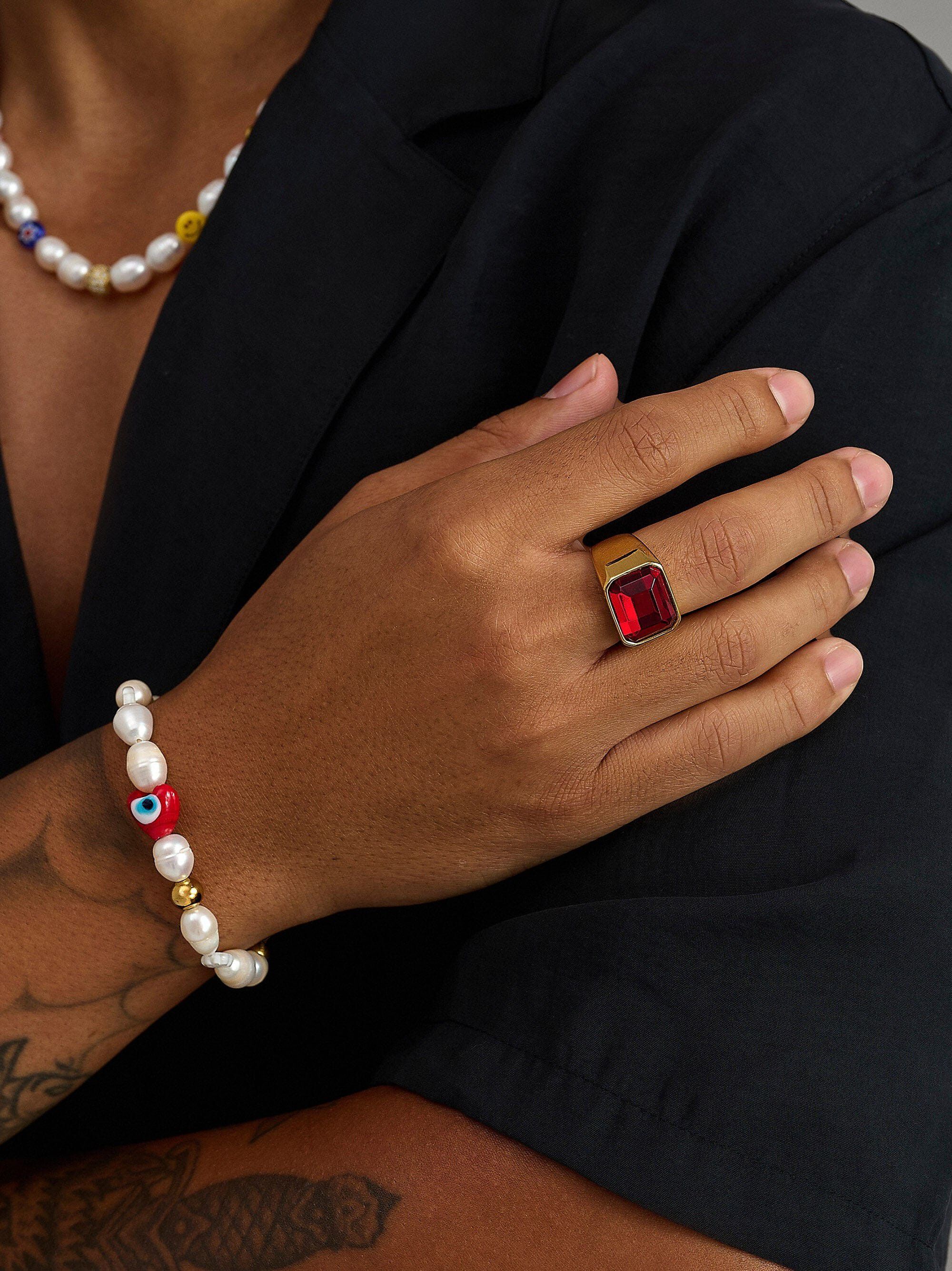 Red Zircon Signet Ring in Gold