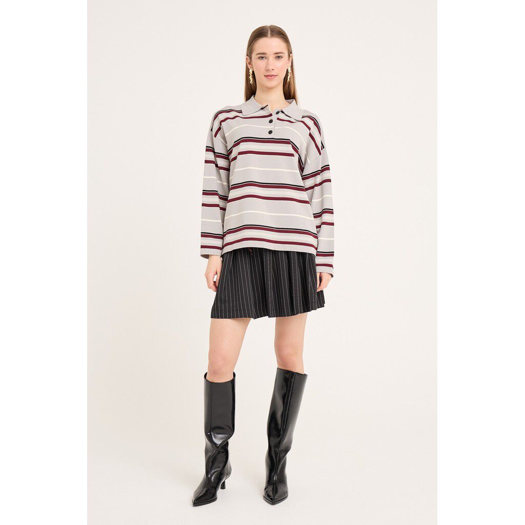 Polo long sleeve stripe knit blouse