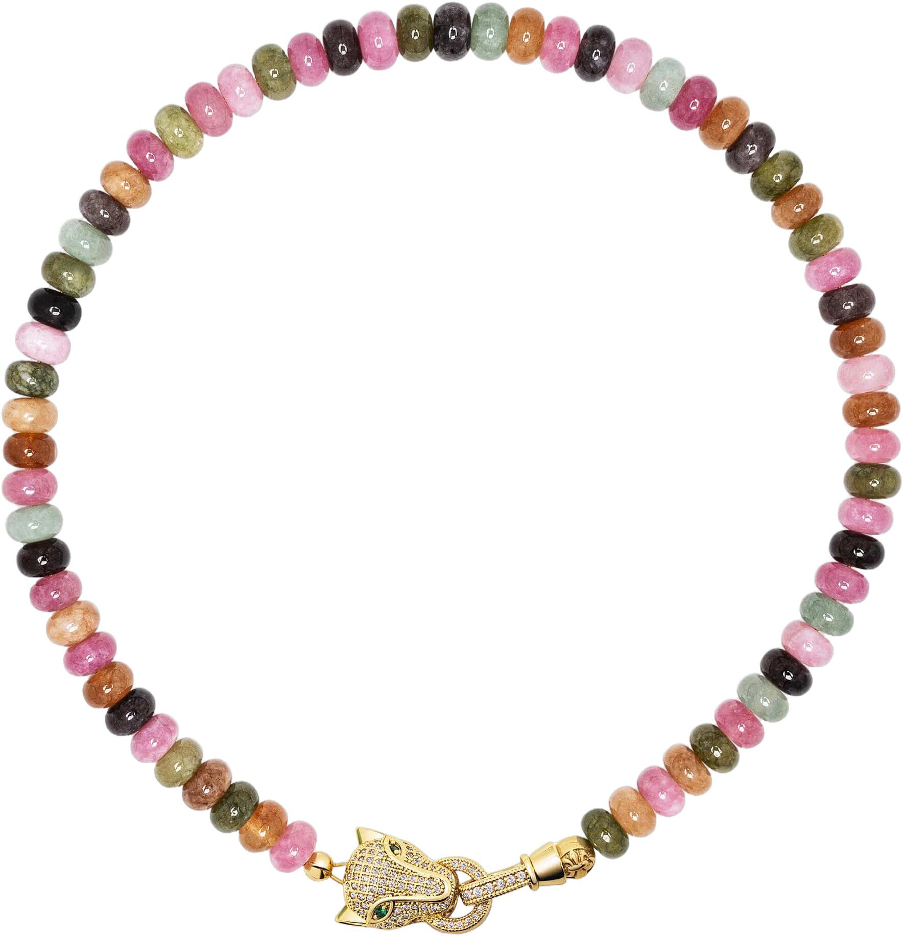 Women's Mixed Gemstone Choker with Panther Head