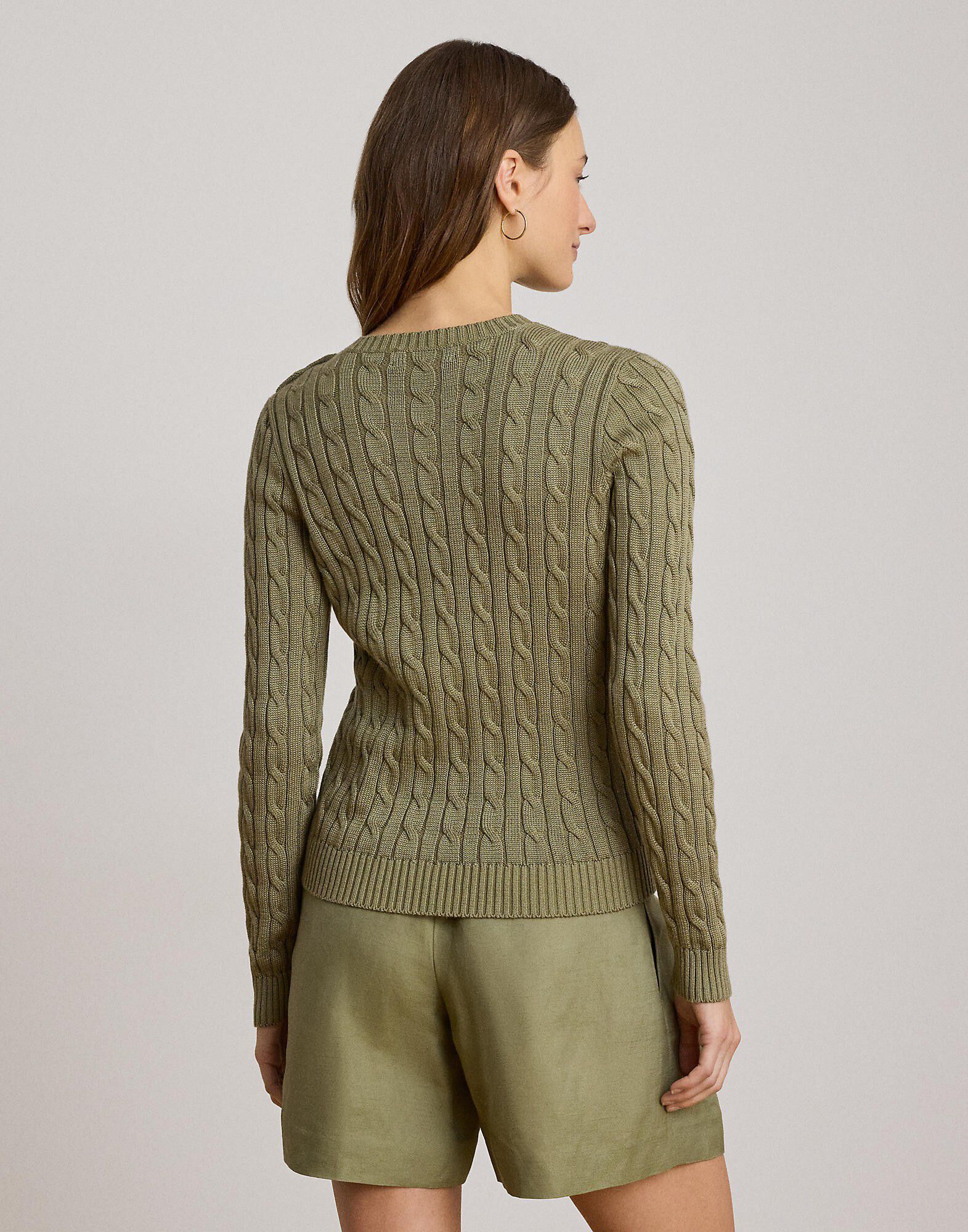 Button-Trim Cable-Knit Sweater