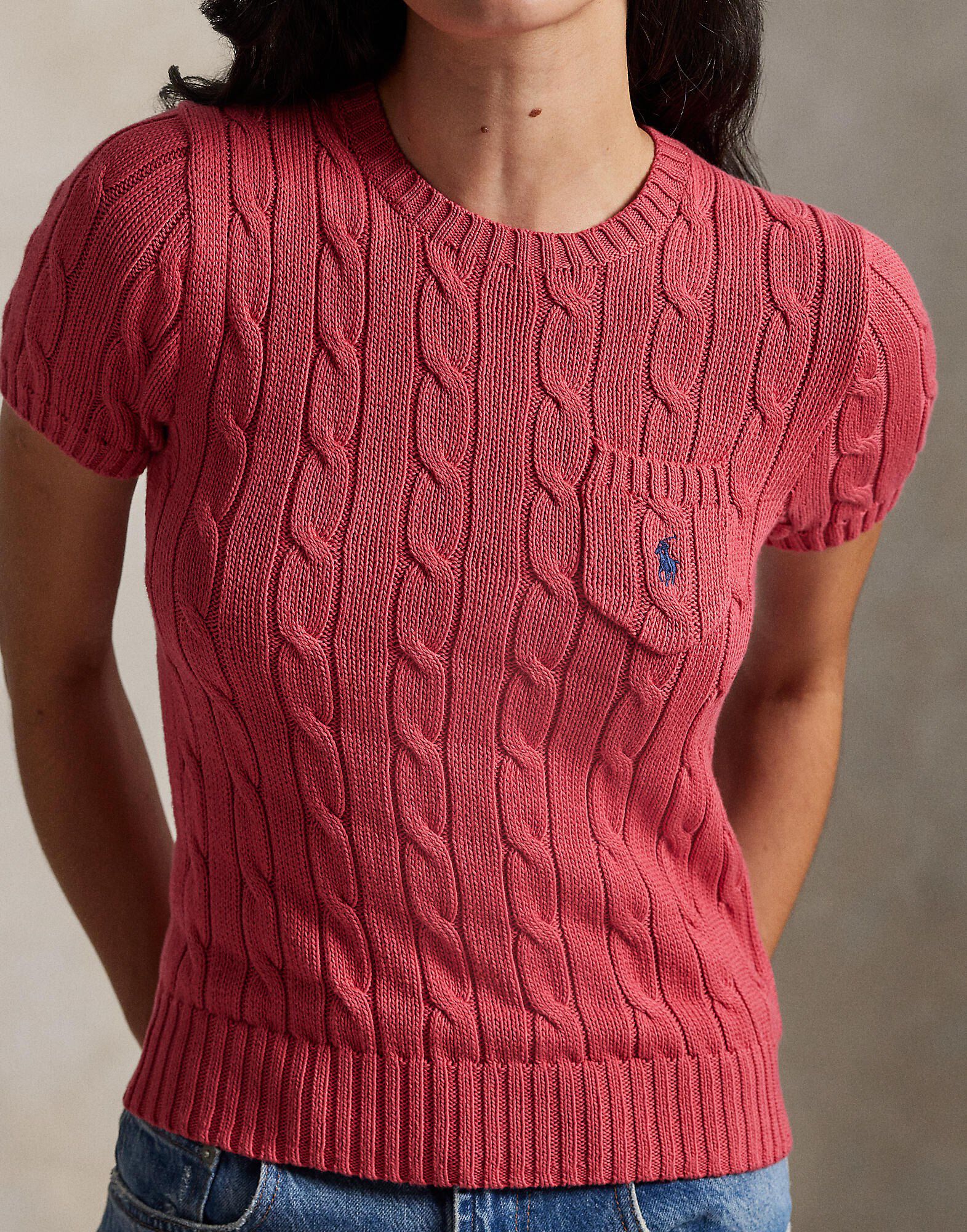 Cable-Knit Cotton Short-Sleeve Sweater