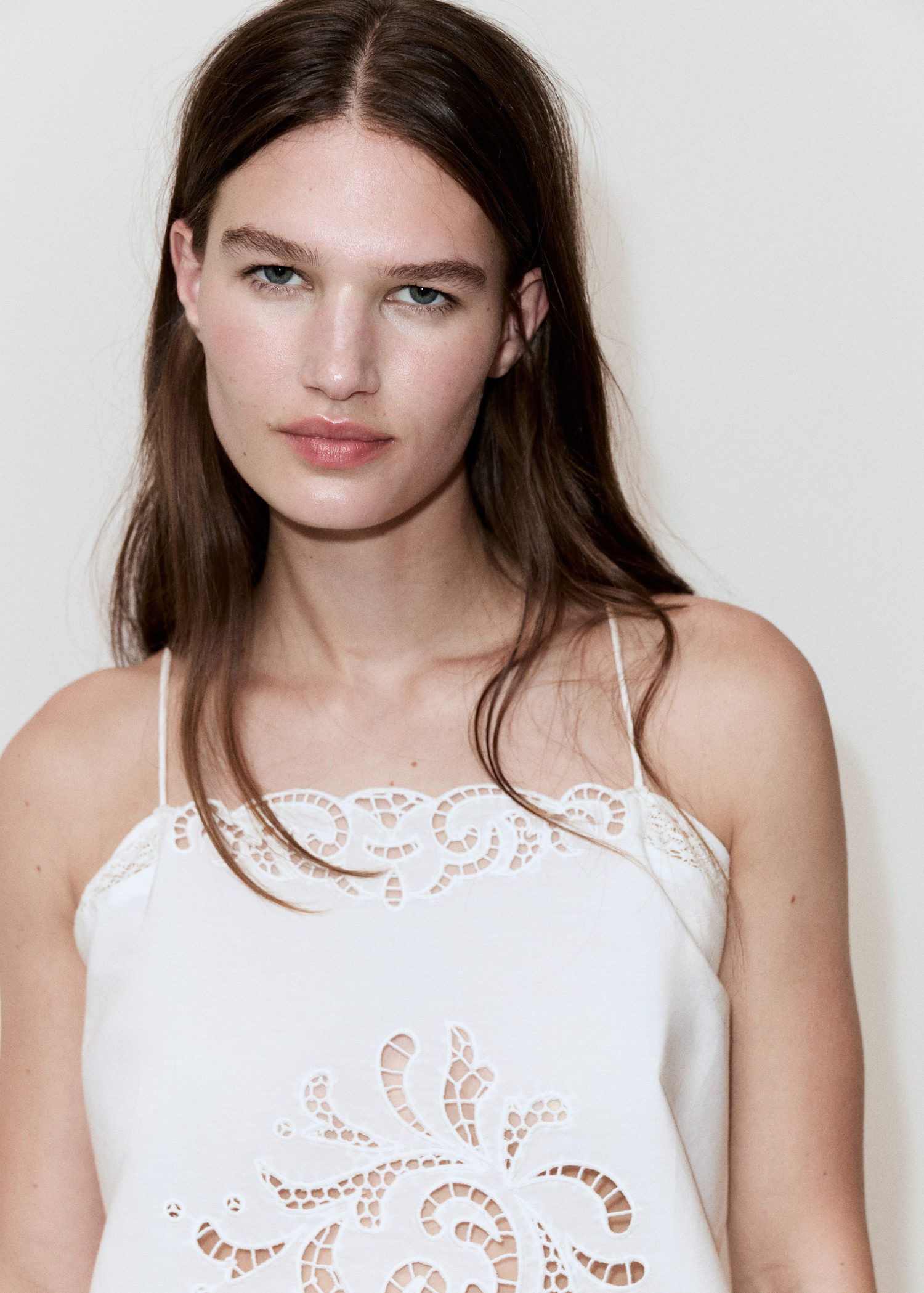 Embroidered top with openwork detai