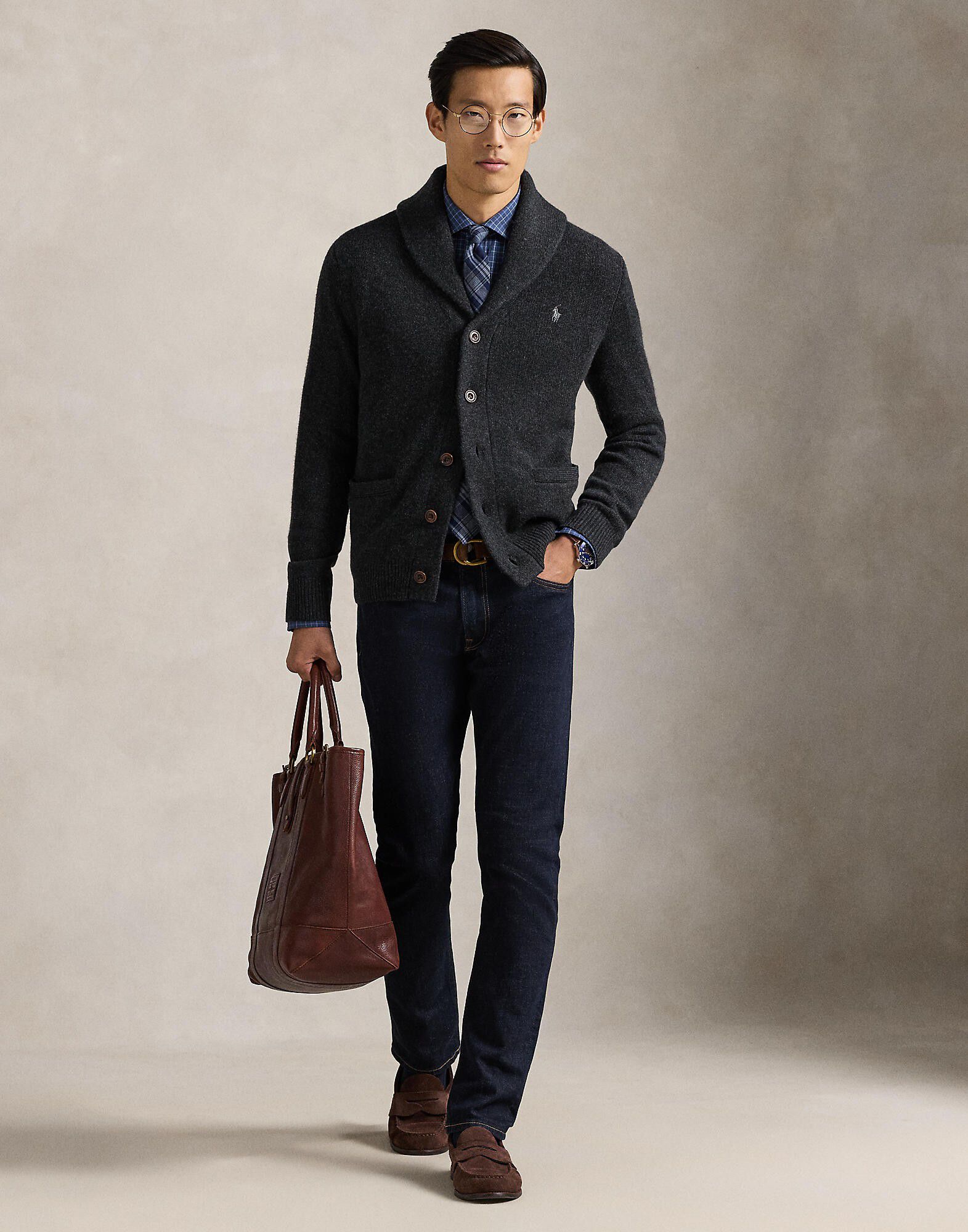 Wool-Cashmere Shawl-Collar Cardigan