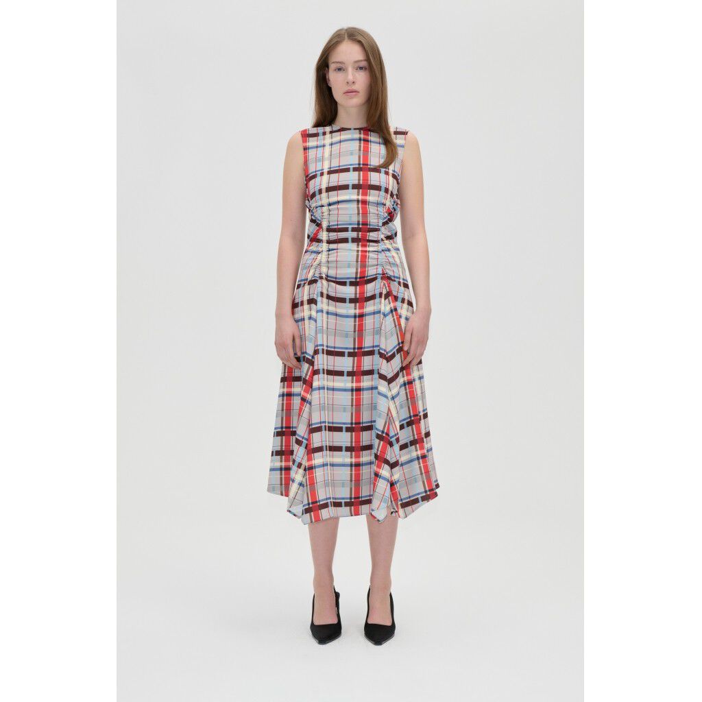 2429 Checkered Cady, Sleeveless Gathered Midi Dress