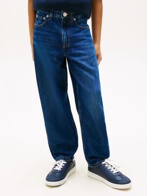 Whiskered Loose Barrel Leg Jeans