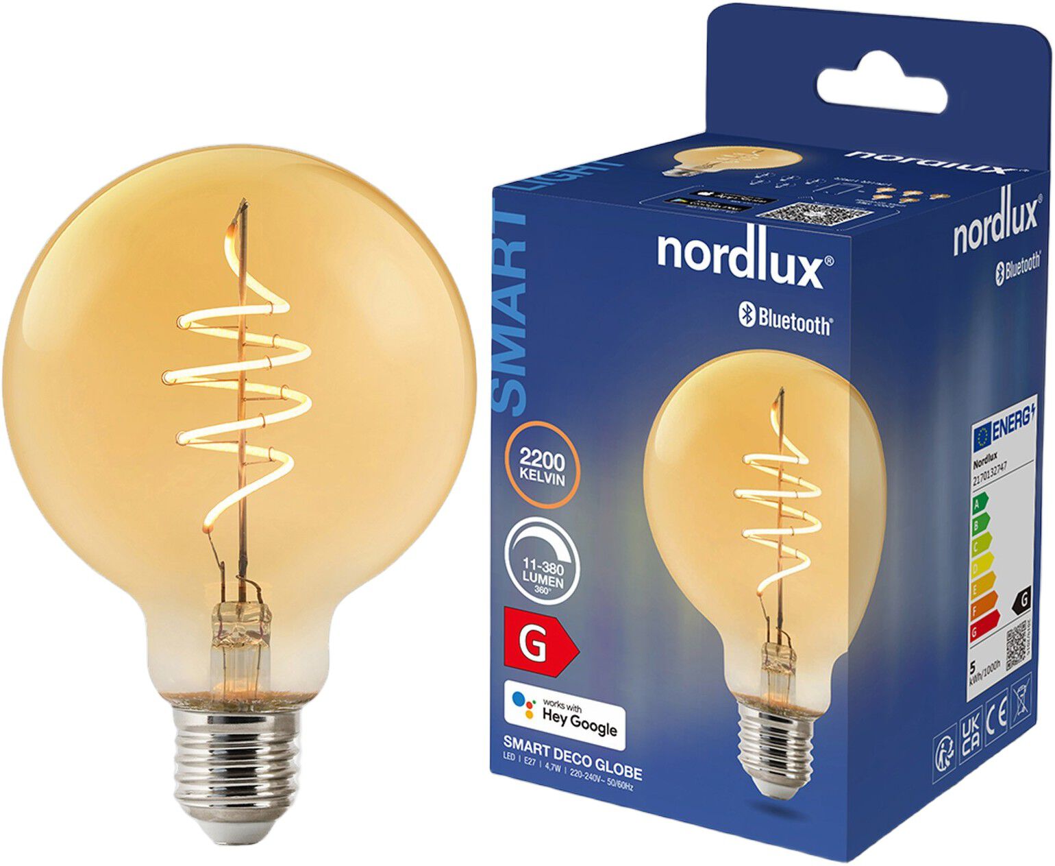 Smart E27 G95 Deco 2200 Kelvin 380 Lumen P&aelig;re Ravfarvet