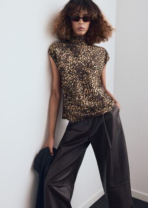Leopard-print satin blouse