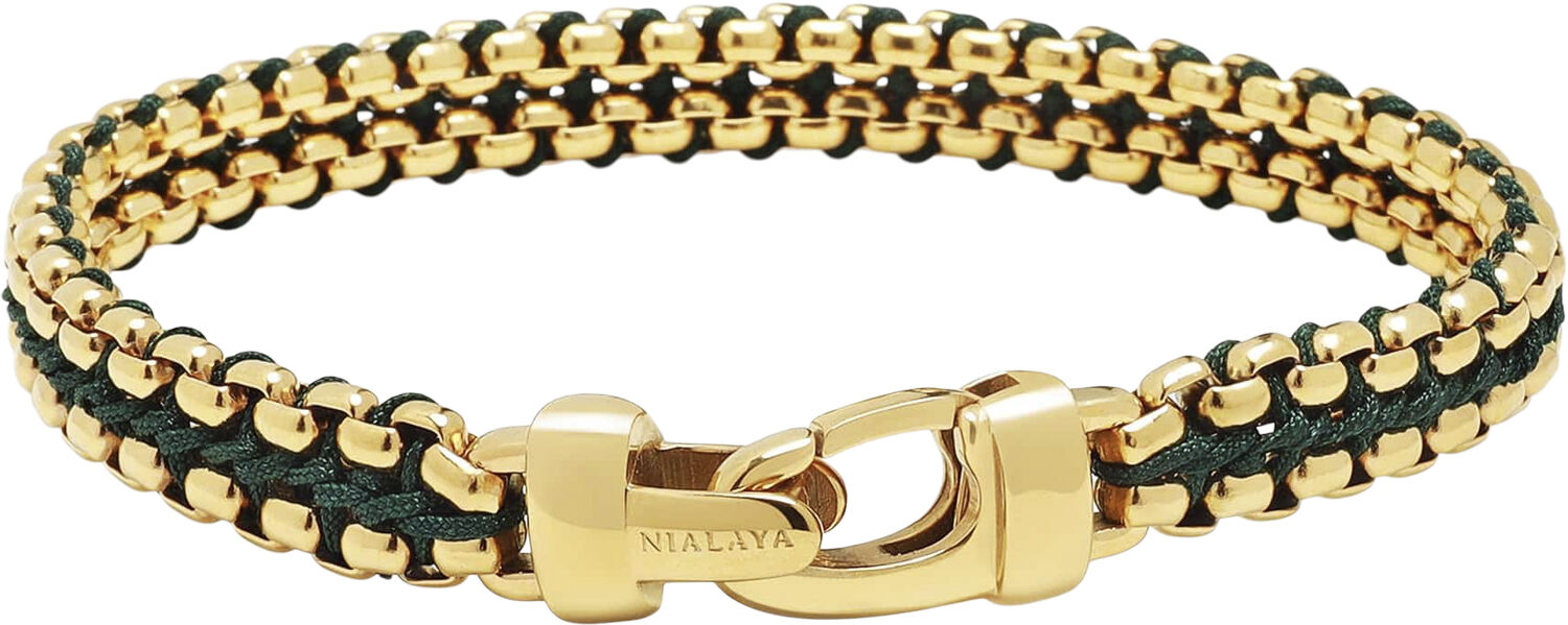 Men's Green Woven 8mm Box Chain Bracelet in Gold