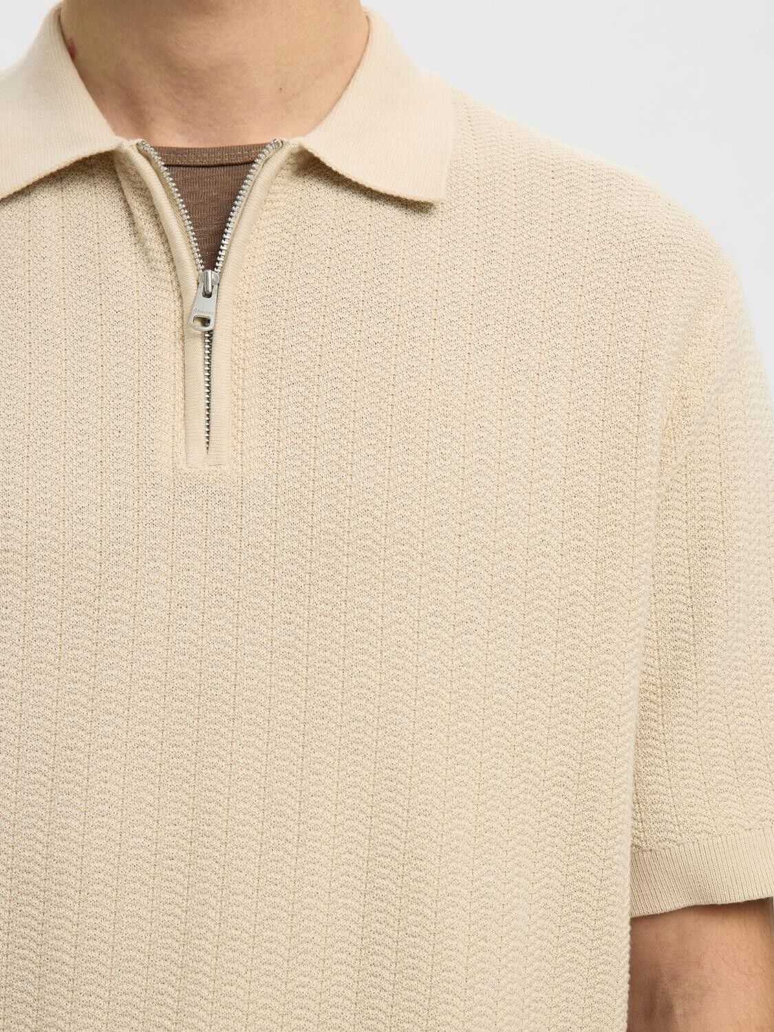 Slhcran Ss Knit Structure Zip Polo Noos