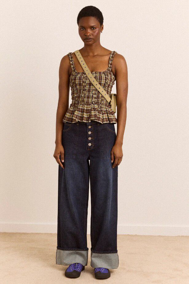 GIGI BAGGY WIDE TURN-UP JEANS - RINSE SLATE WASH