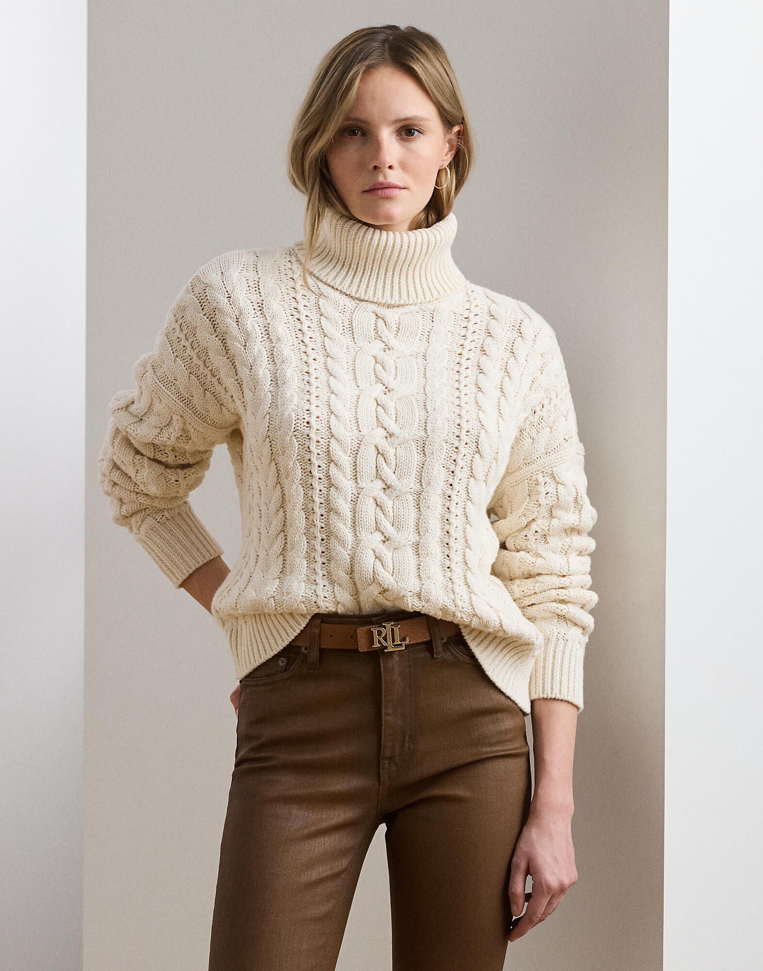Cable-Knit Turtleneck Sweater