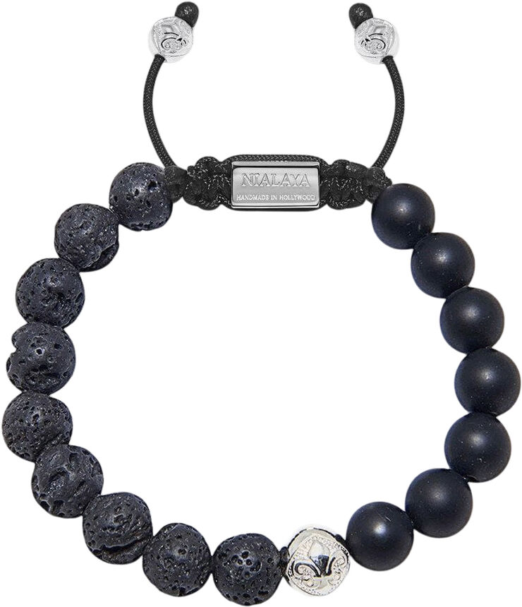 Men's Beaded Bracelet with Matte Onyx and Lava Stone