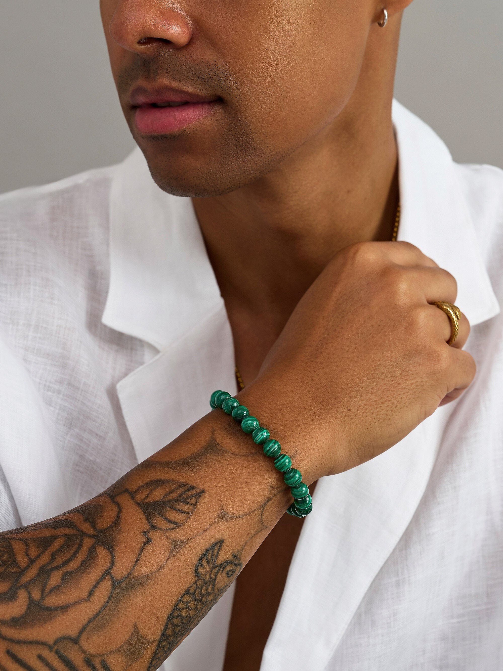 Green Malachite Healing Bracelet with Gold Lock