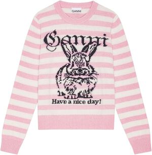 Striped Graphic Wool Mix Bunny Crew