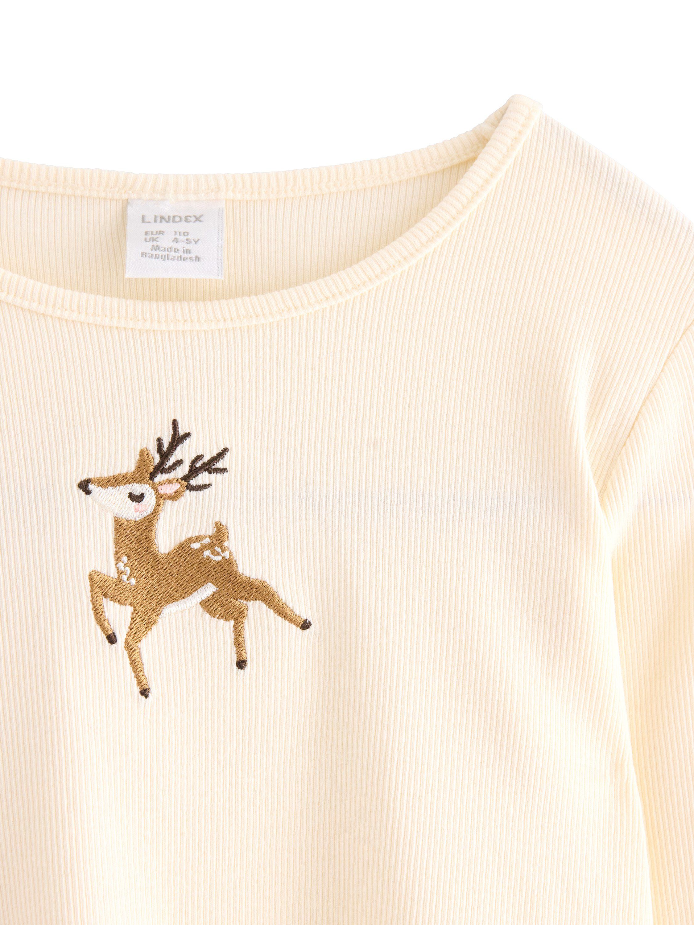 Ribbet top i bl&oslash;d, elastisk bomuld