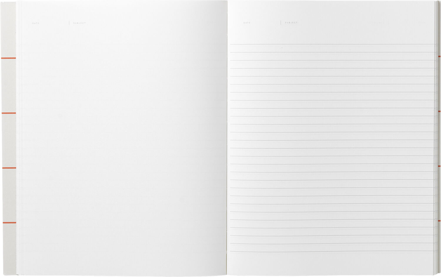 Stor notesbog med syet ryg, lys gr&aring;