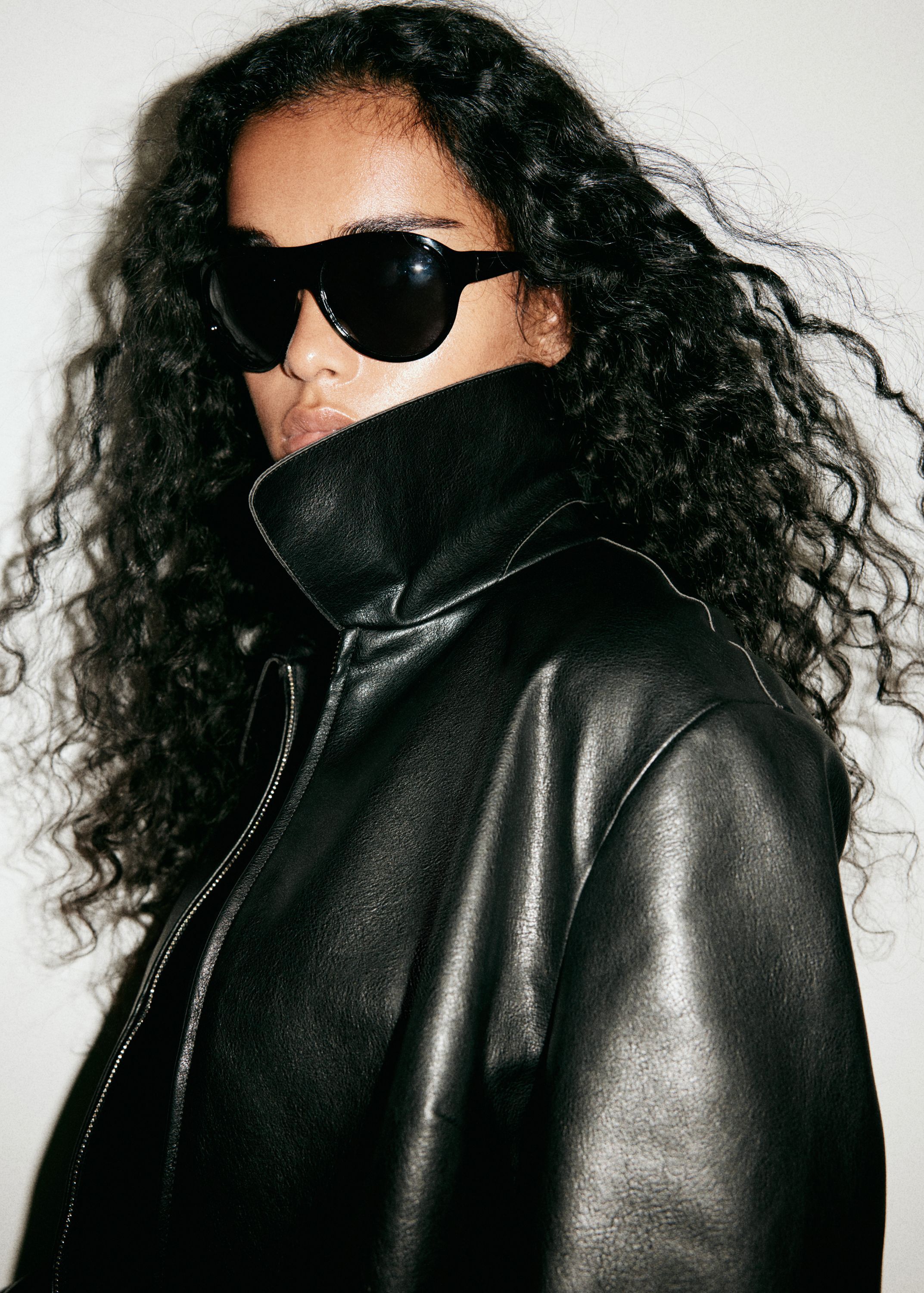 Faux leather zip-up jacket