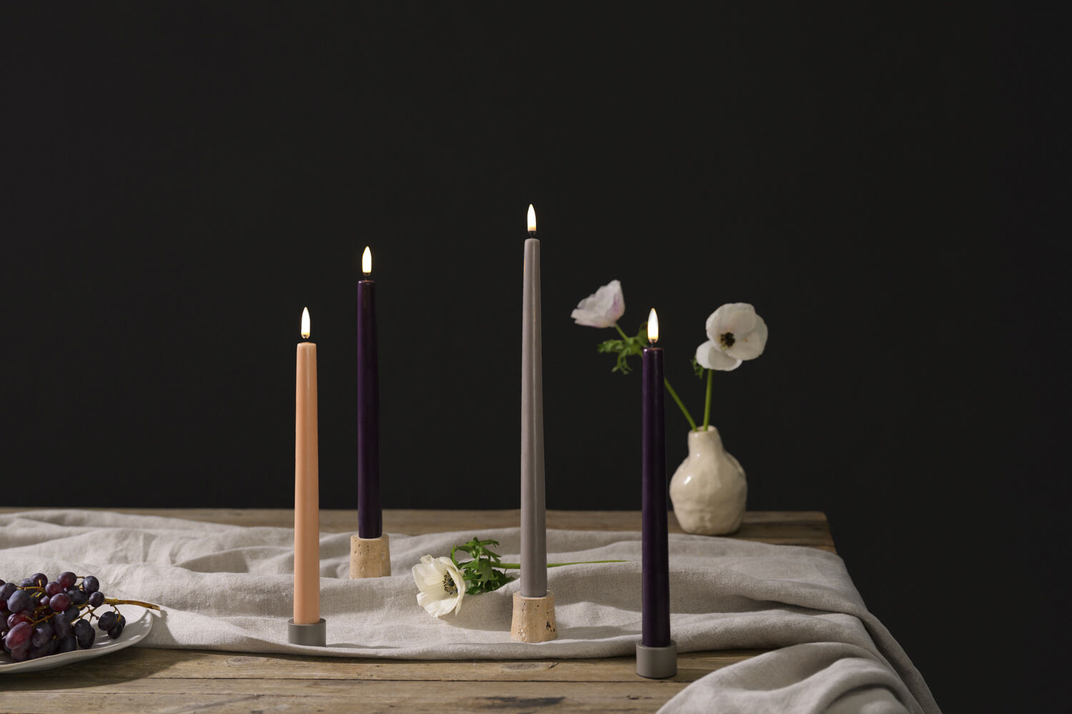 LED taper candle, Plum, smooth, 2-pack, 2,3x25 cm