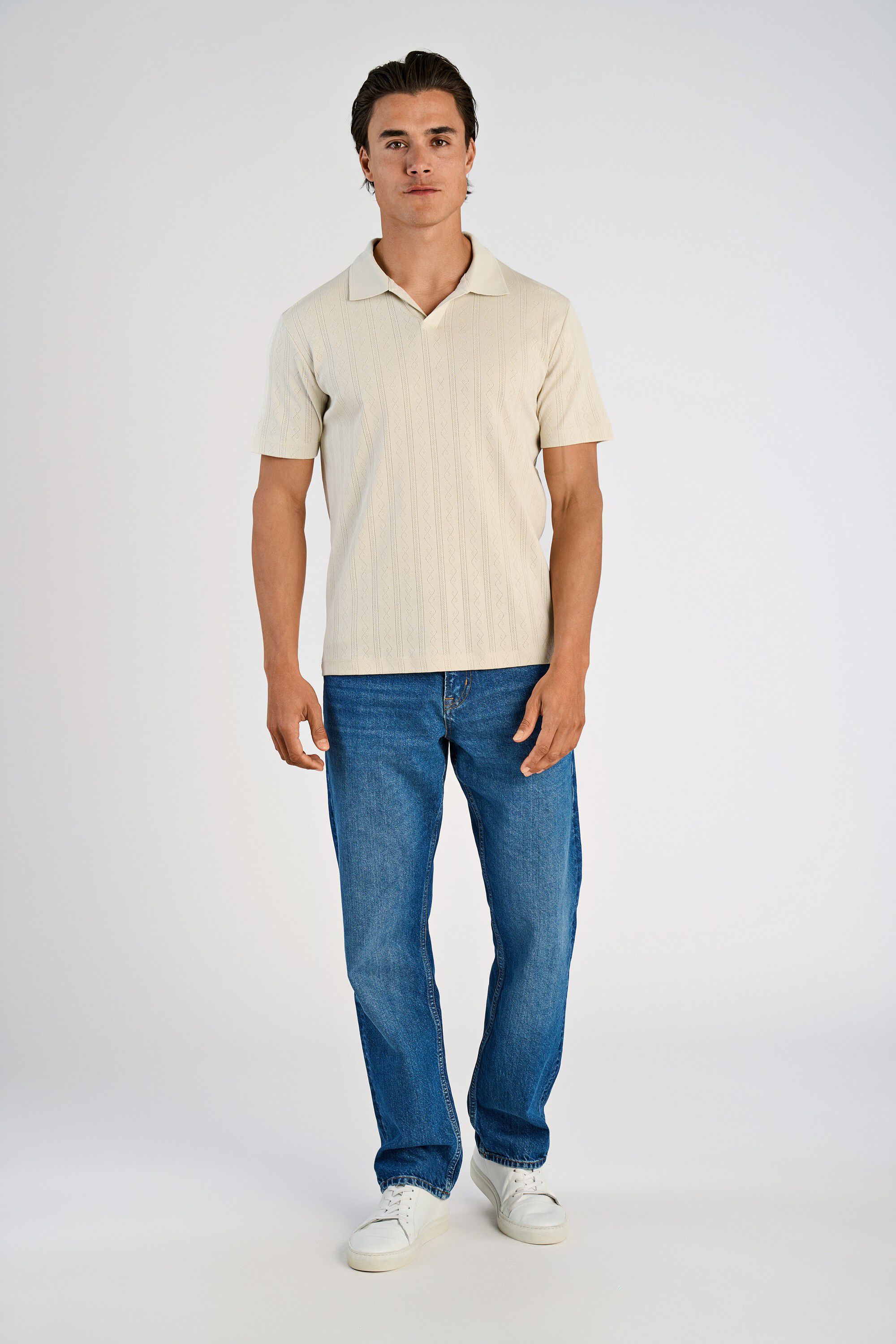 Jacquard v-neck polo S/S