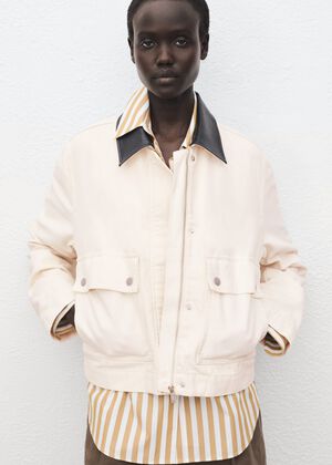 Denim parka with contrasting collar